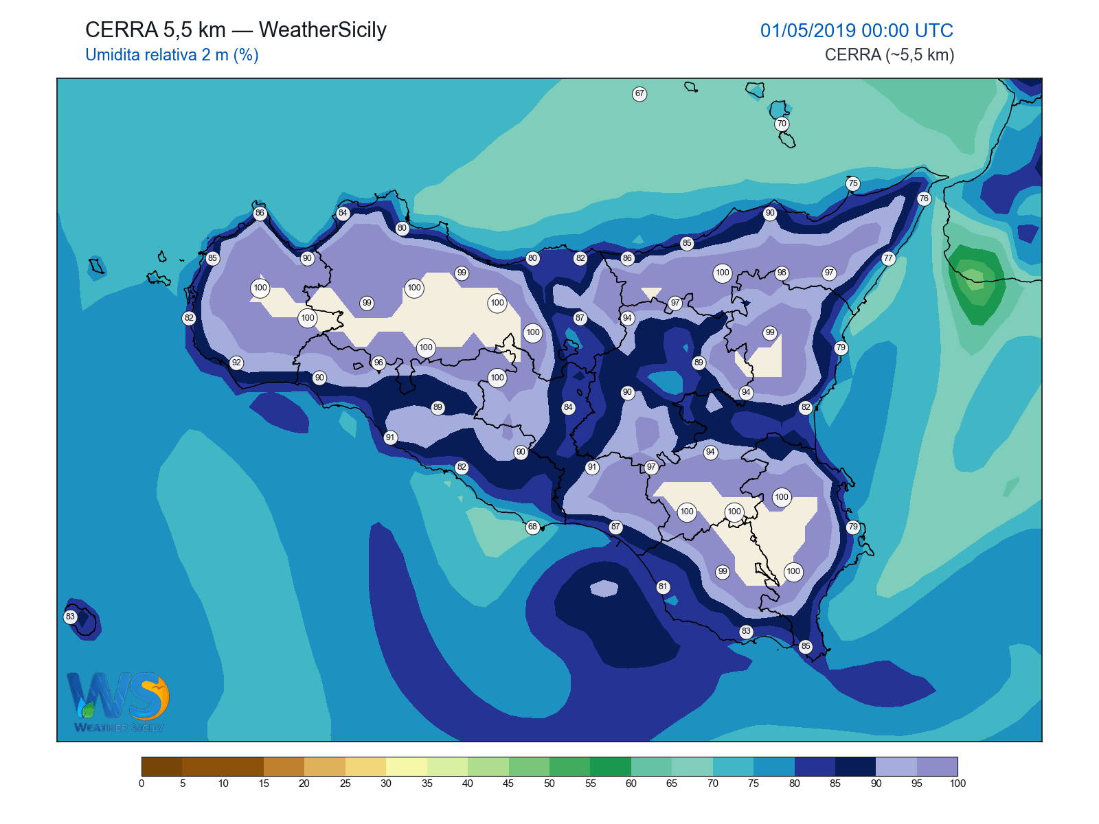 Umidità relativa 2 m · 2019050100