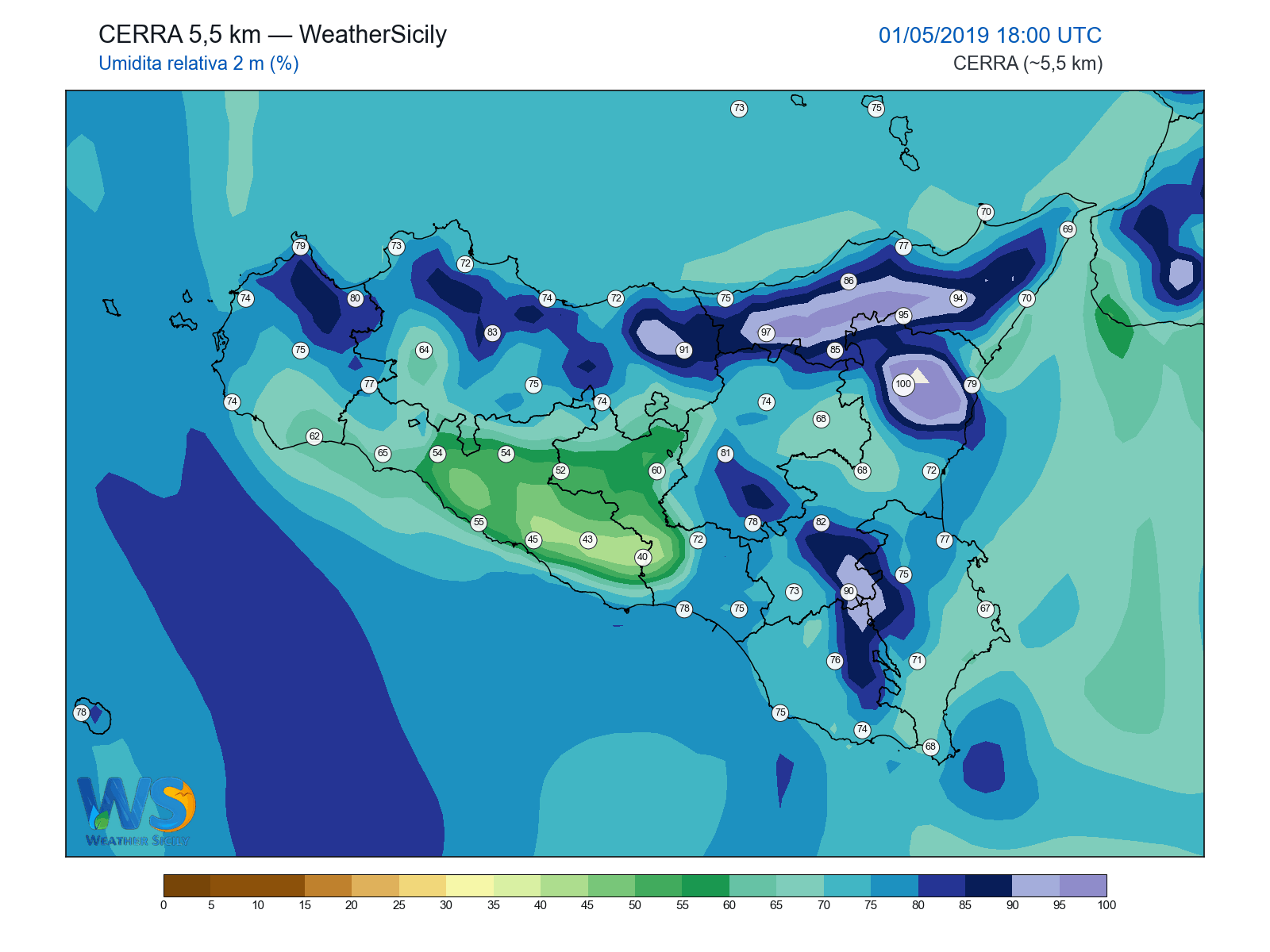 Umidità relativa 2 m · 2019050118