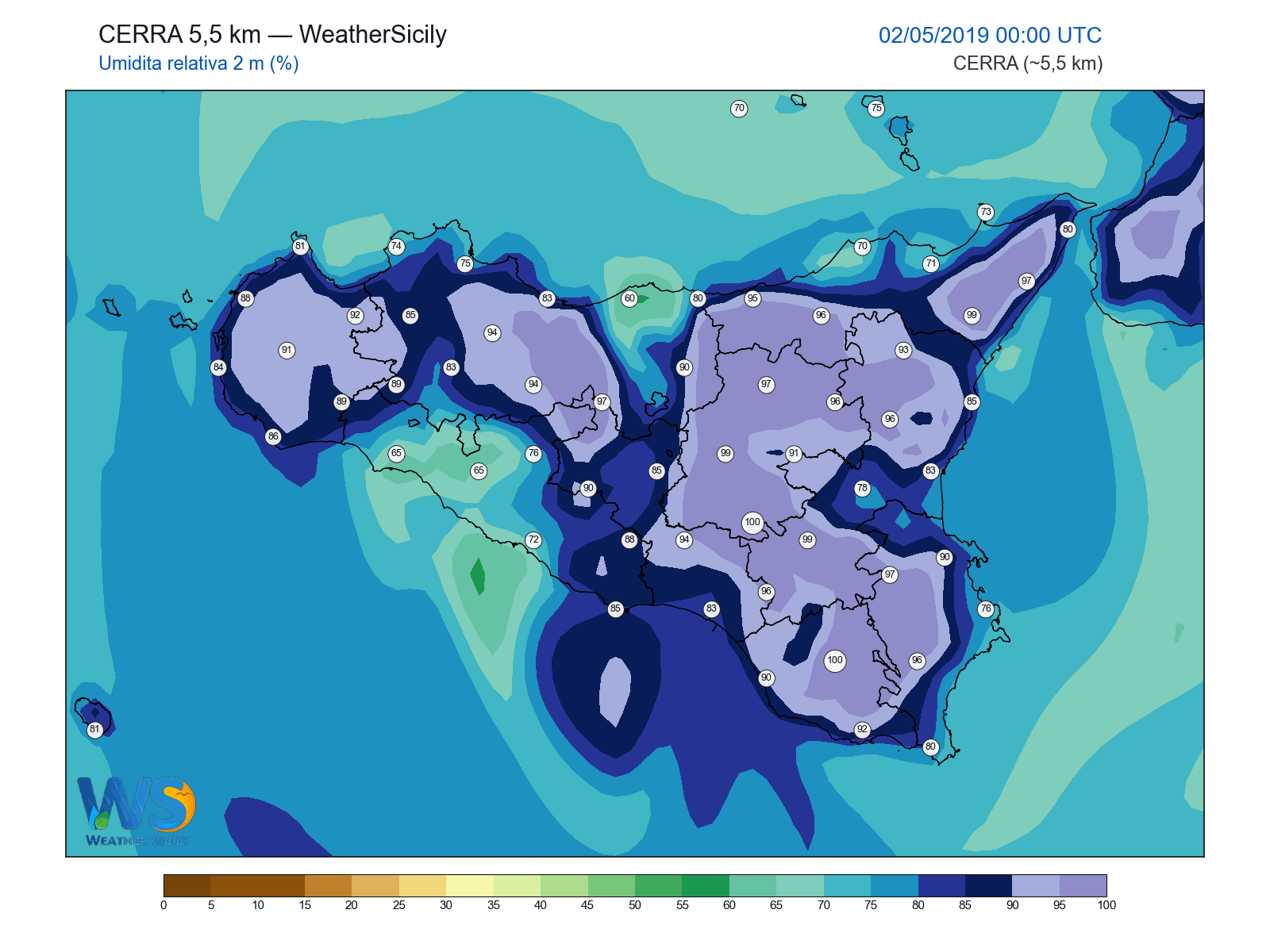 Umidità relativa 2 m · 2019050200