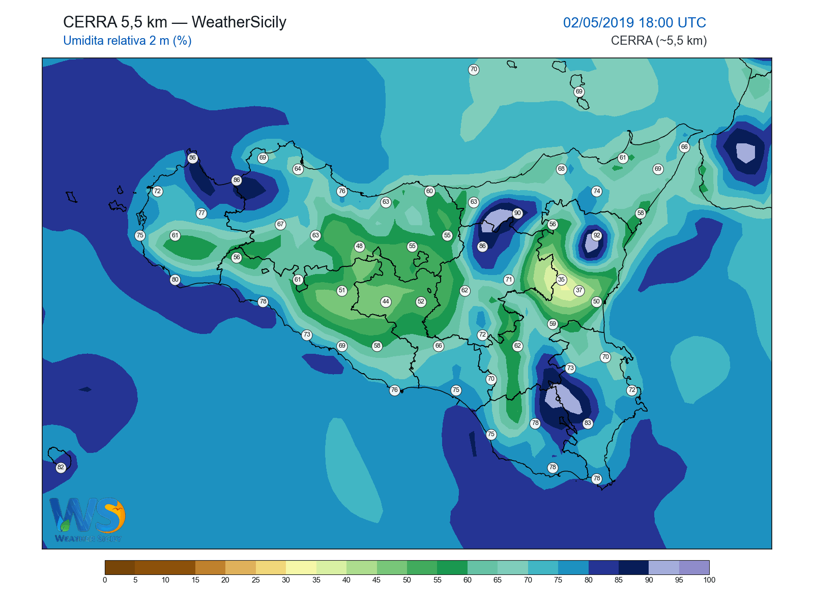 Umidità relativa 2 m · 2019050218