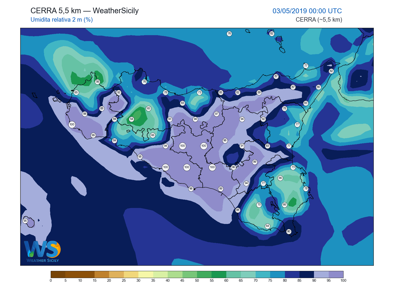 Umidità relativa 2 m · 2019050300