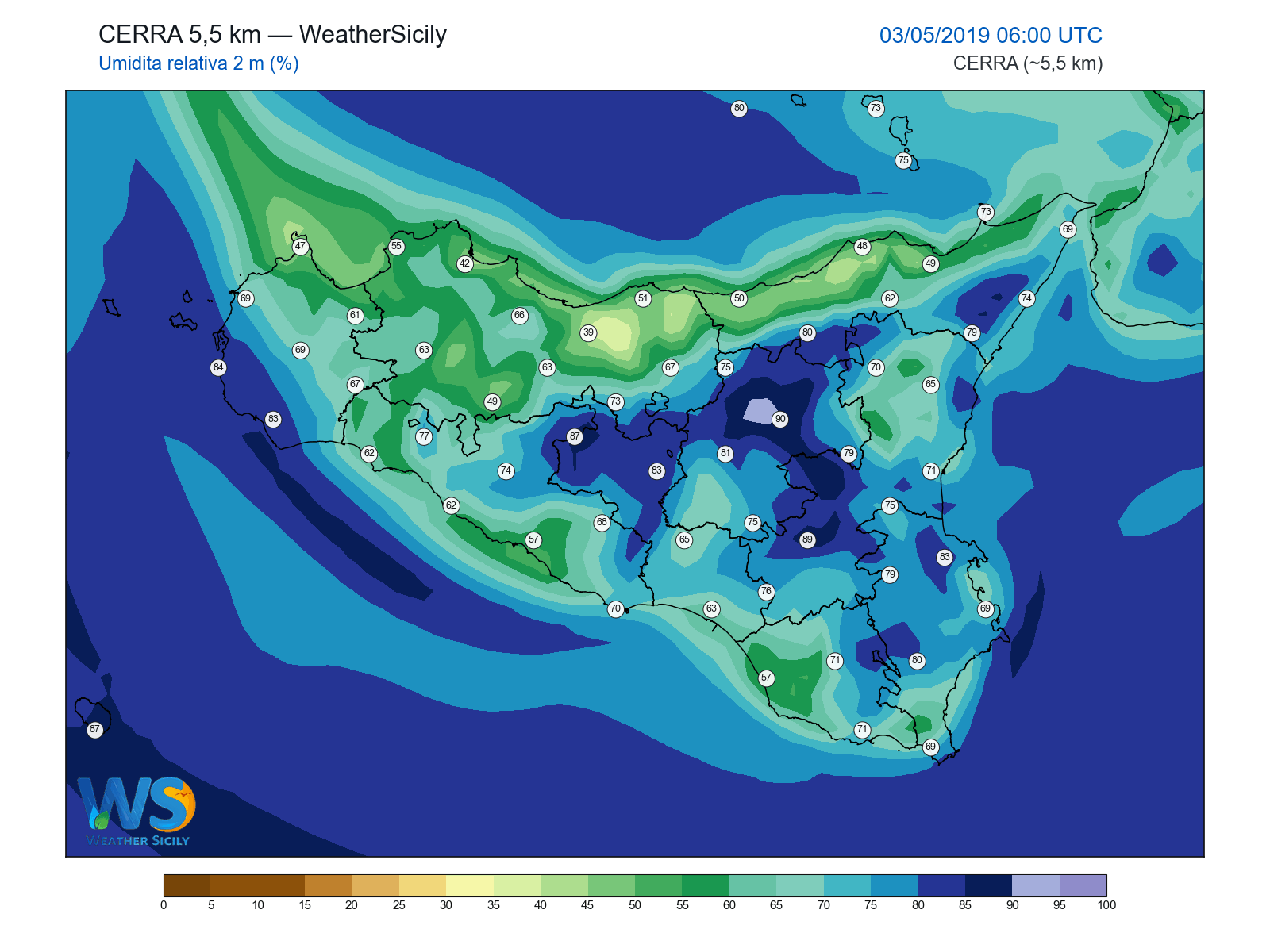 Umidità relativa 2 m · 2019050306