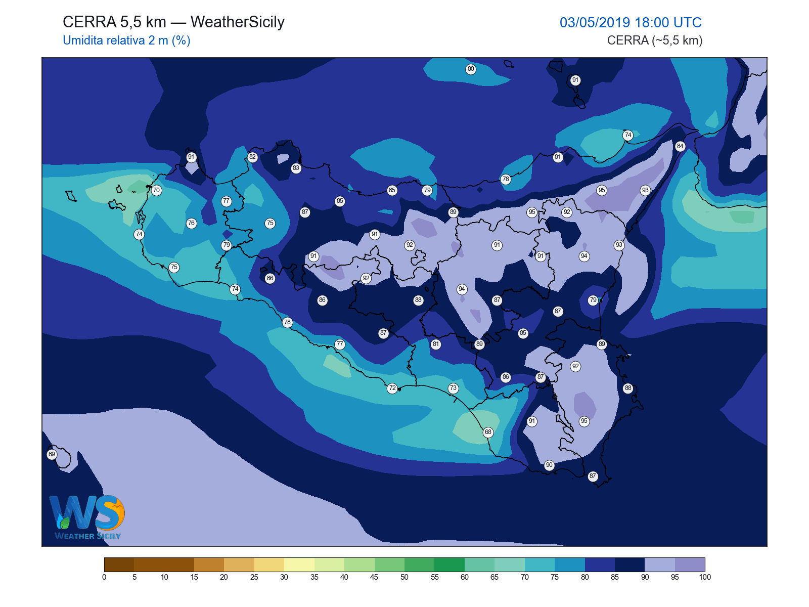Umidità relativa 2 m · 2019050318