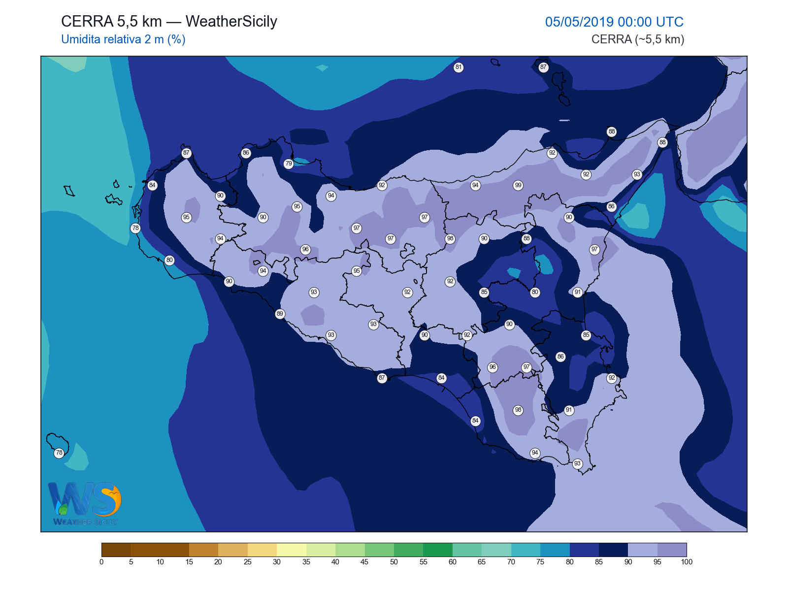 Umidità relativa 2 m · 2019050500