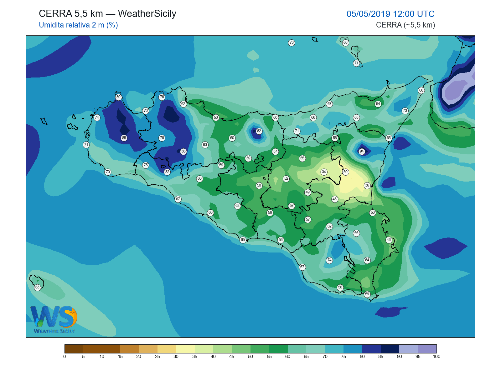 Umidità relativa 2 m · 2019050512