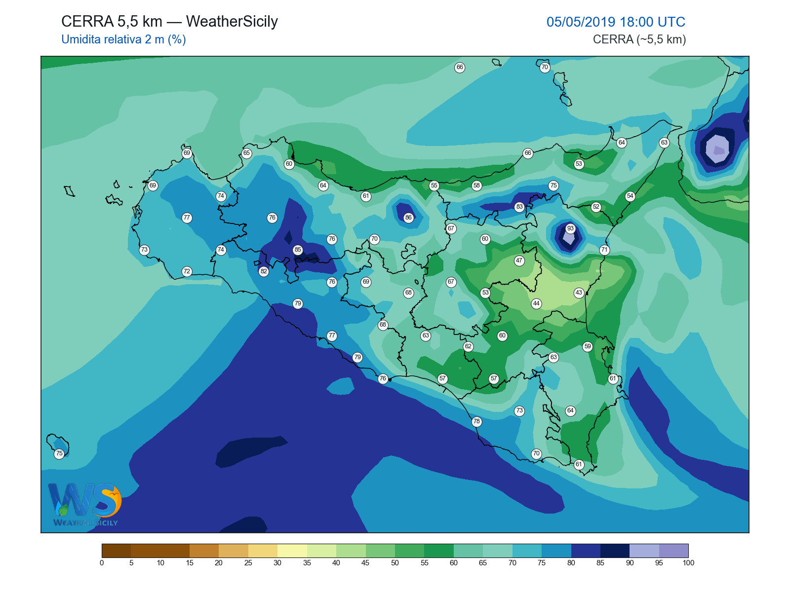 Umidità relativa 2 m · 2019050518