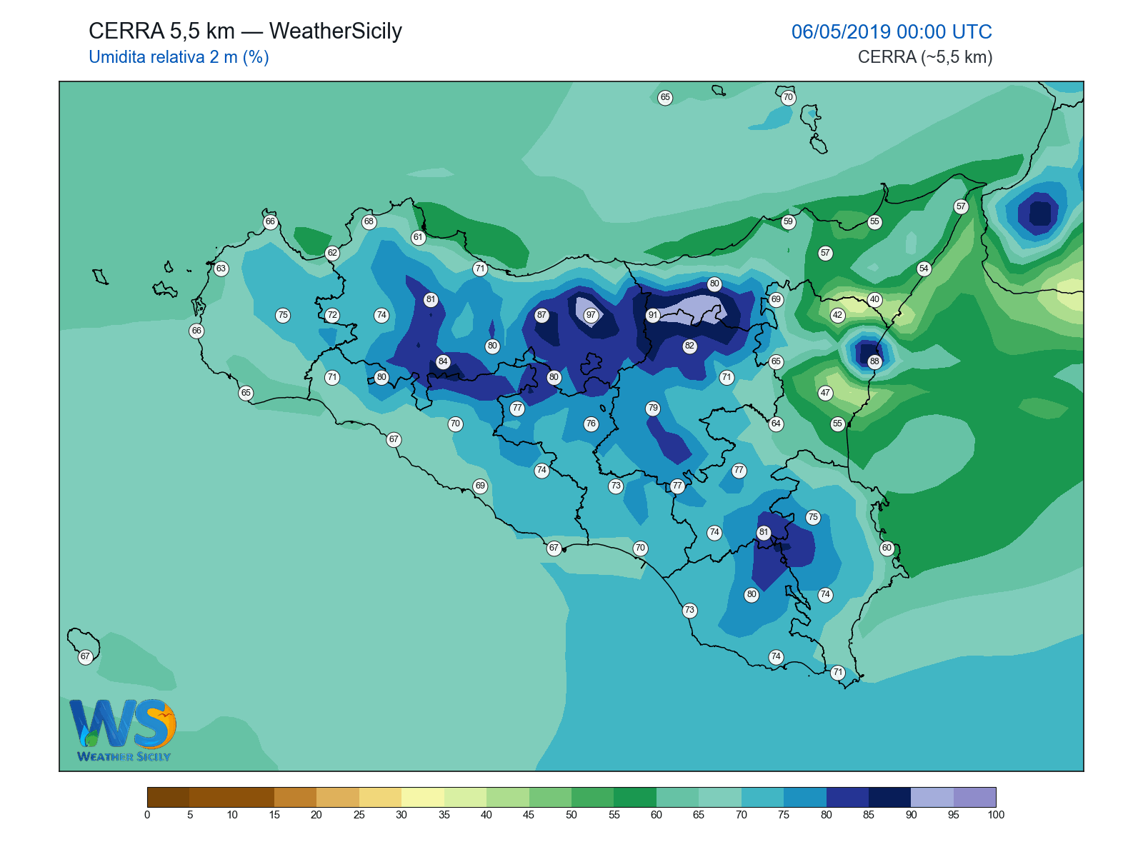 Umidità relativa 2 m · 2019050600
