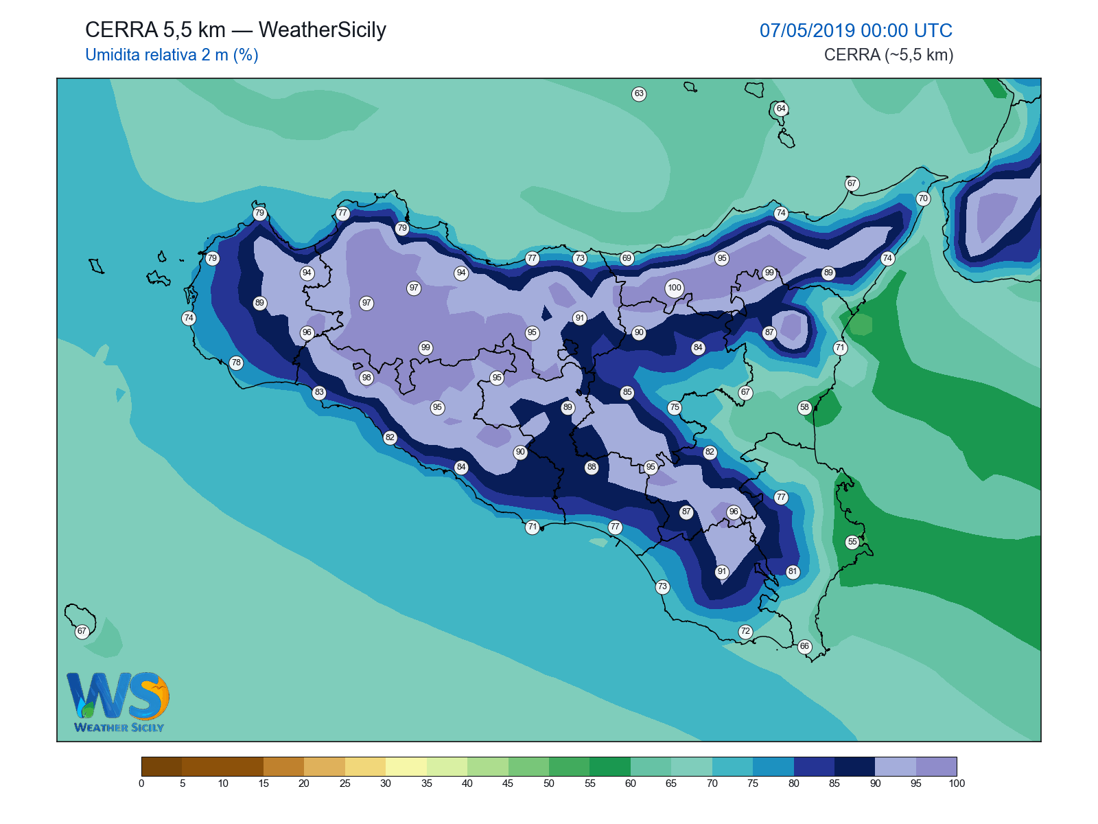 Umidità relativa 2 m · 2019050700