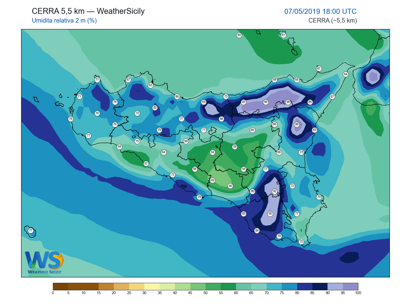 Umidità relativa 2 m · 2019050718