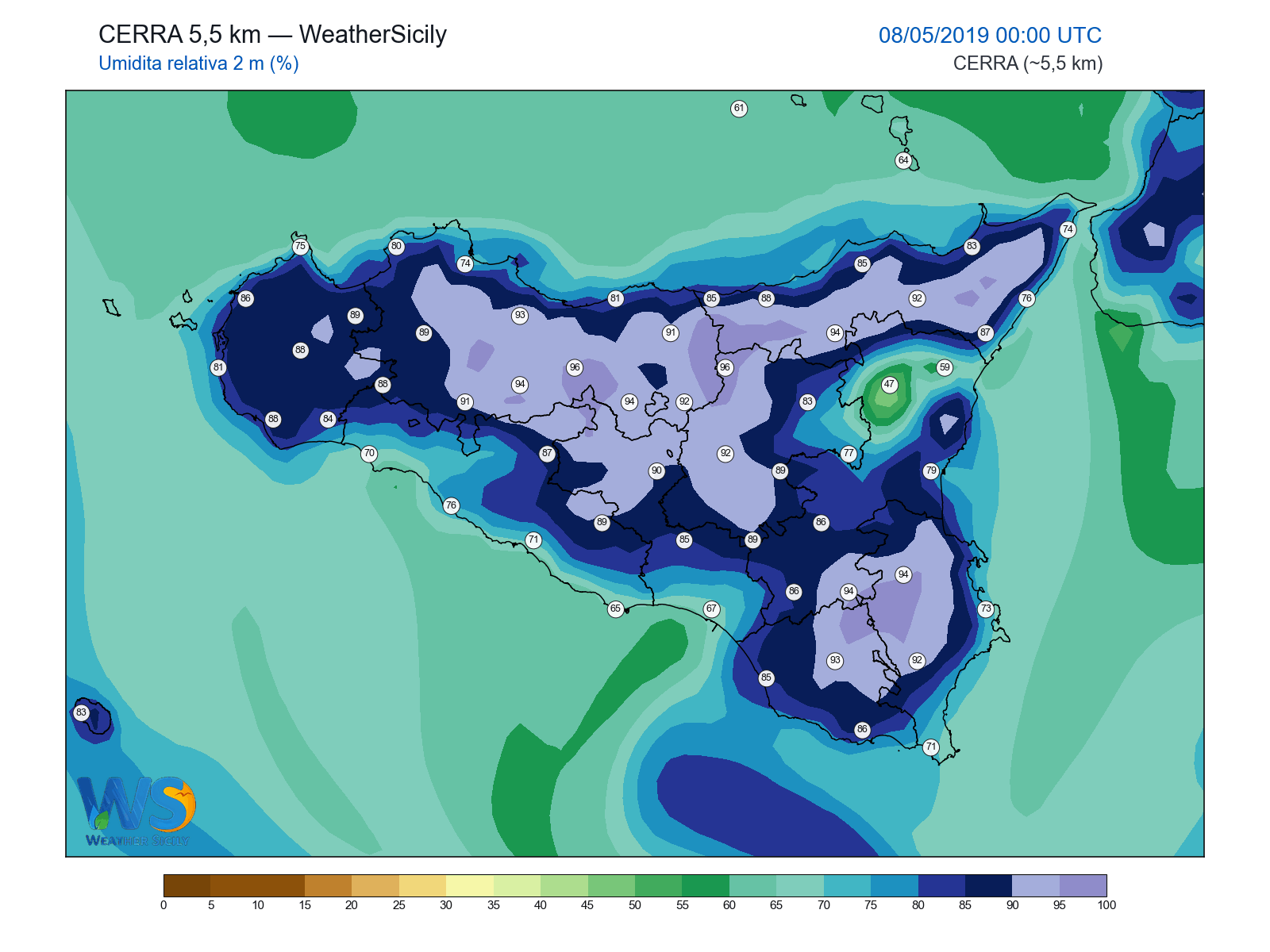 Umidità relativa 2 m · 2019050800