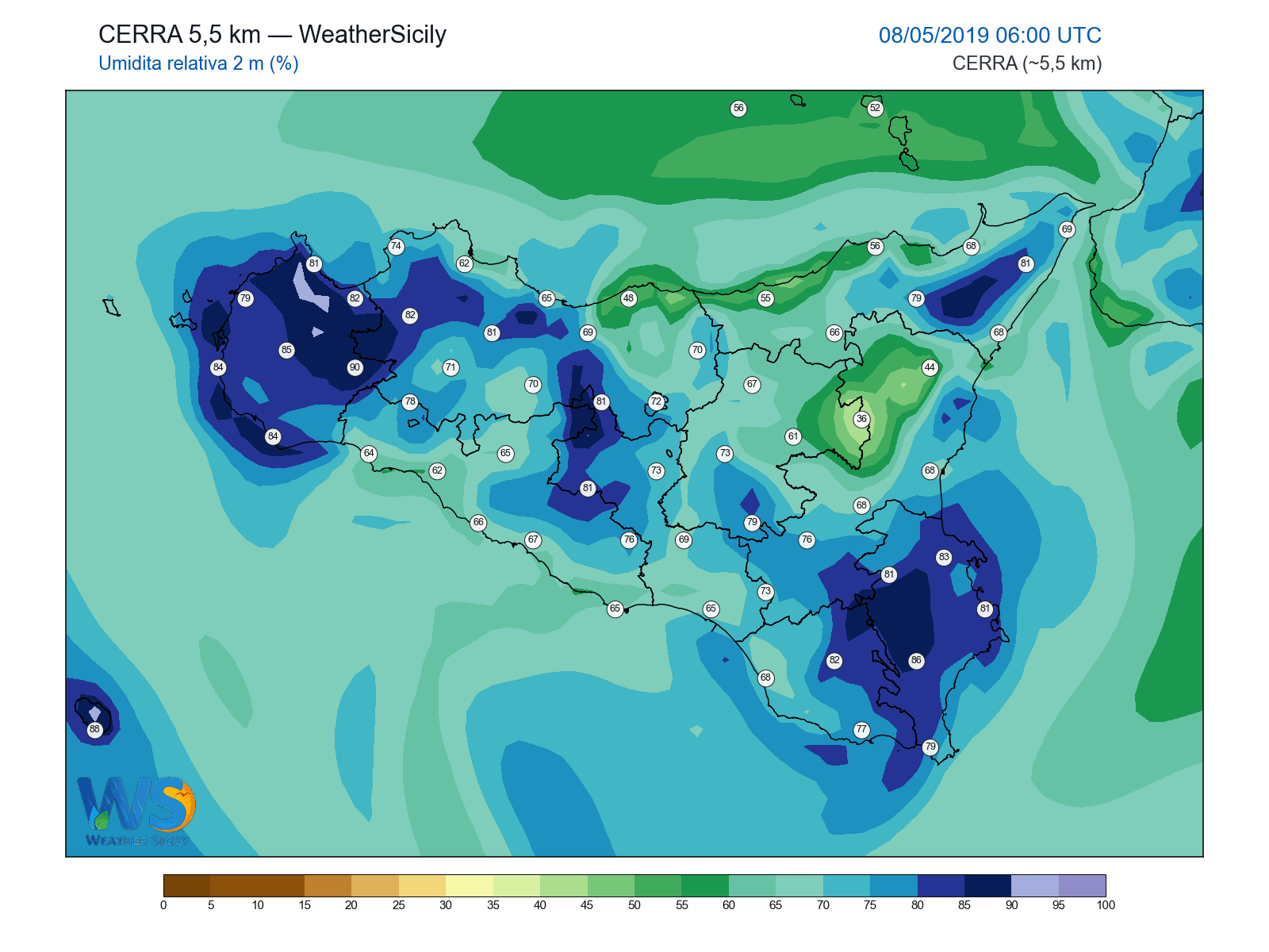 Umidità relativa 2 m · 2019050806