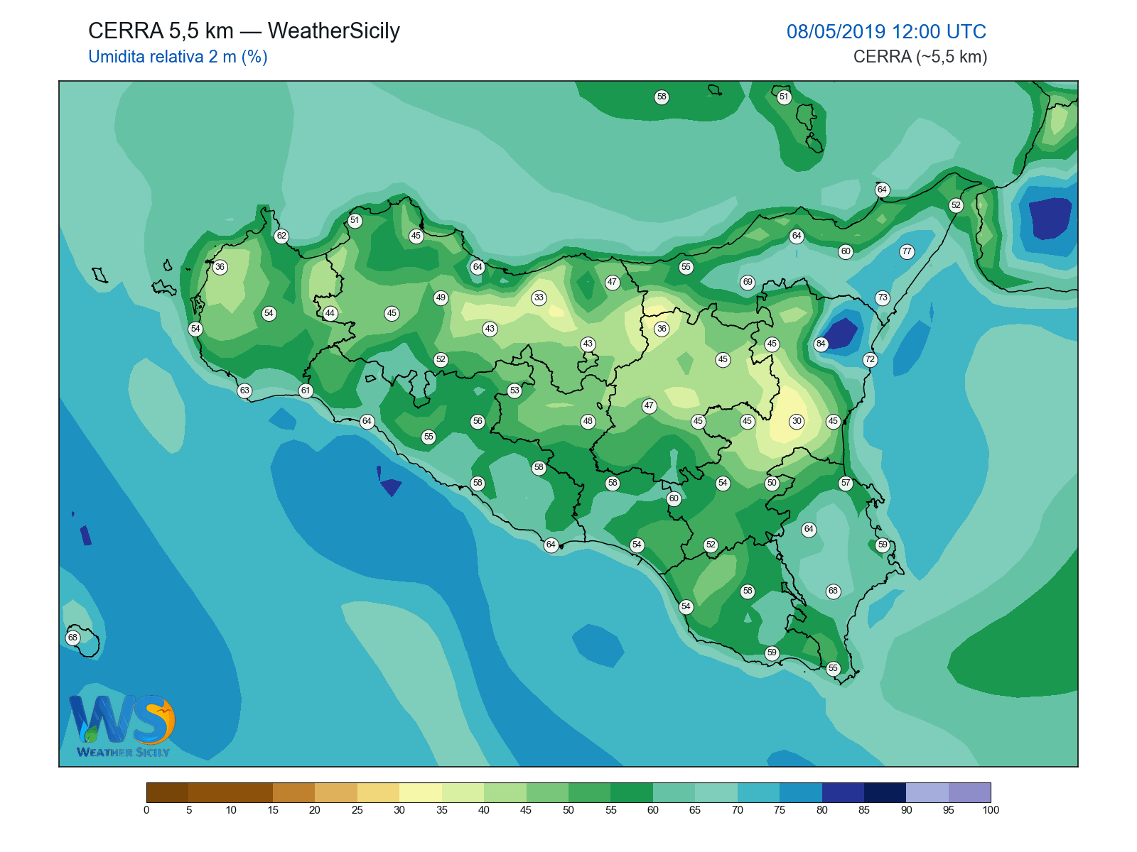 Umidità relativa 2 m · 2019050812