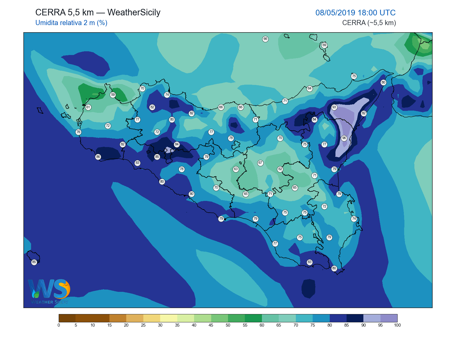 Umidità relativa 2 m · 2019050818
