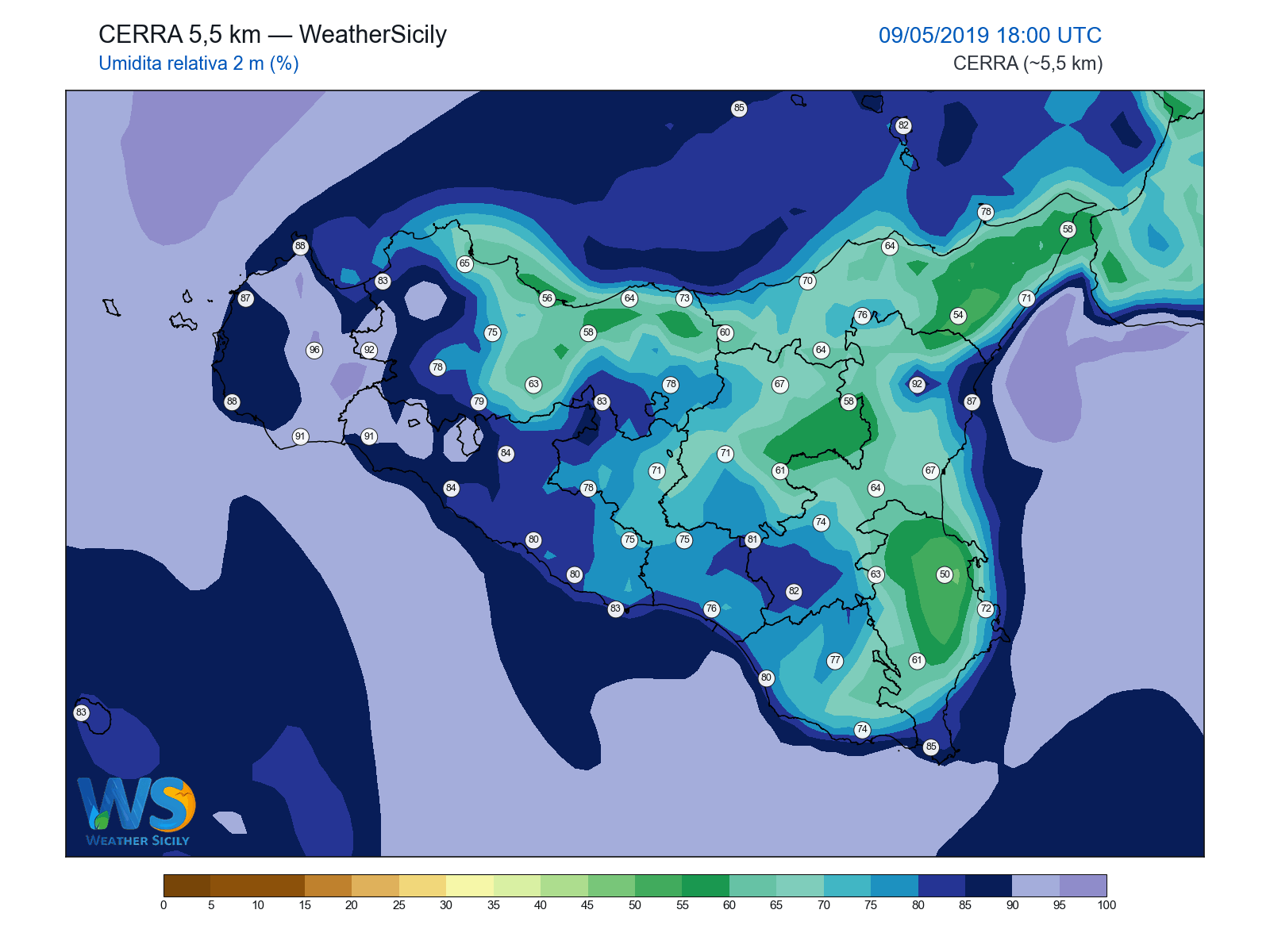 Umidità relativa 2 m · 2019050918