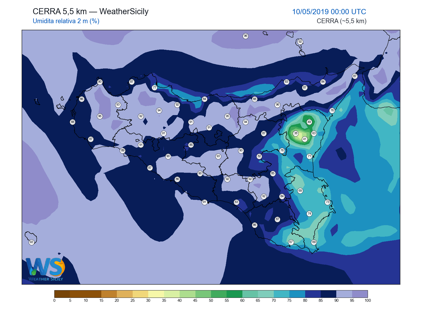Umidità relativa 2 m · 2019051000