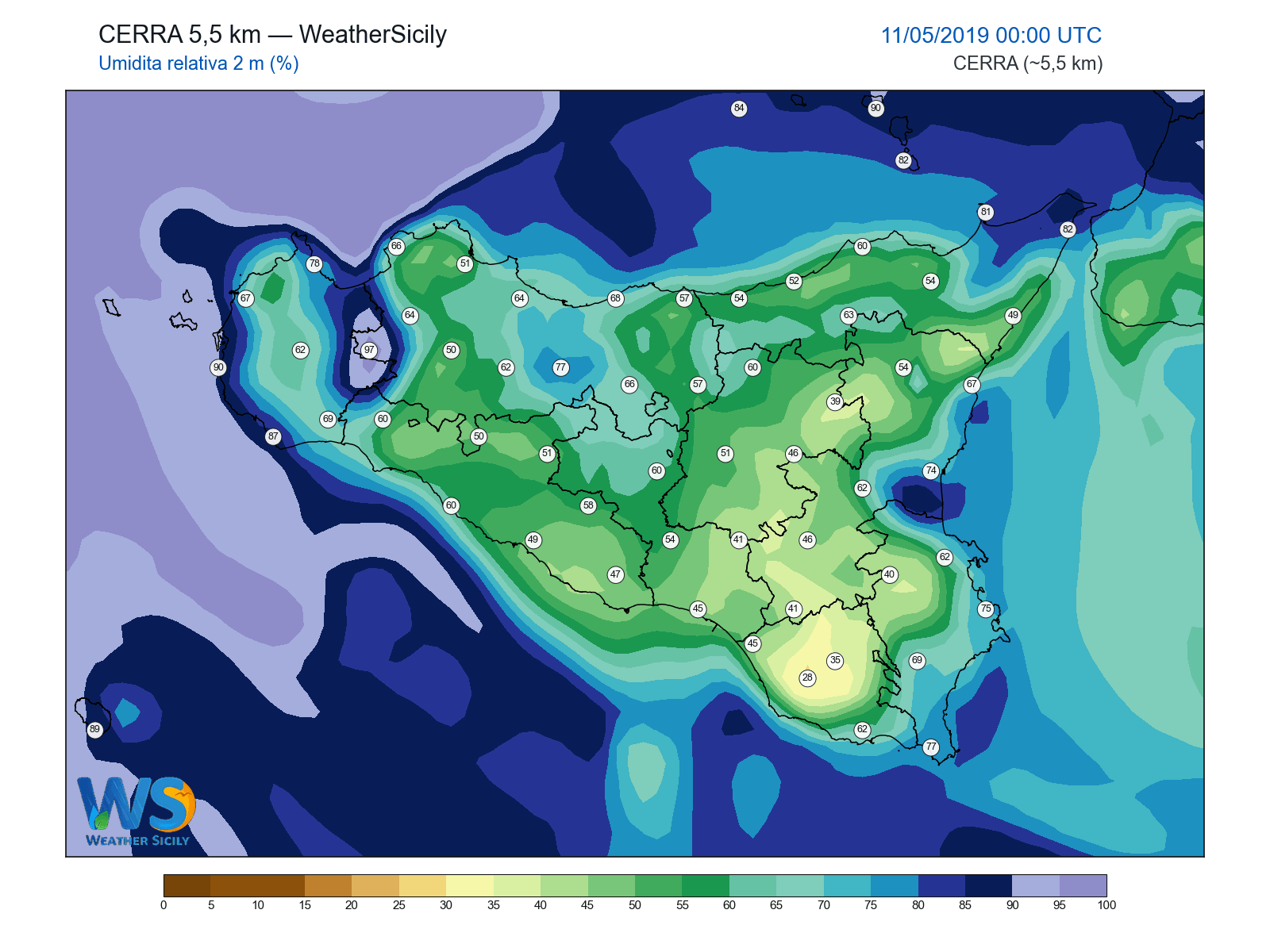 Umidità relativa 2 m · 2019051100