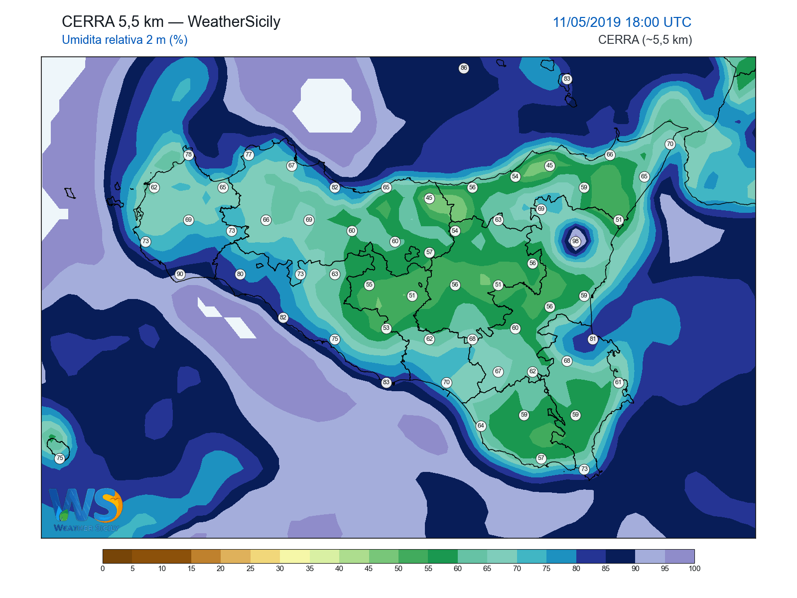 Umidità relativa 2 m · 2019051118