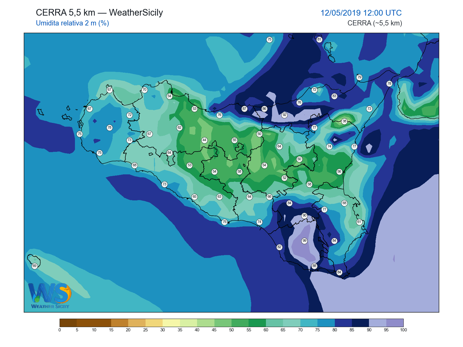 Umidità relativa 2 m · 2019051212