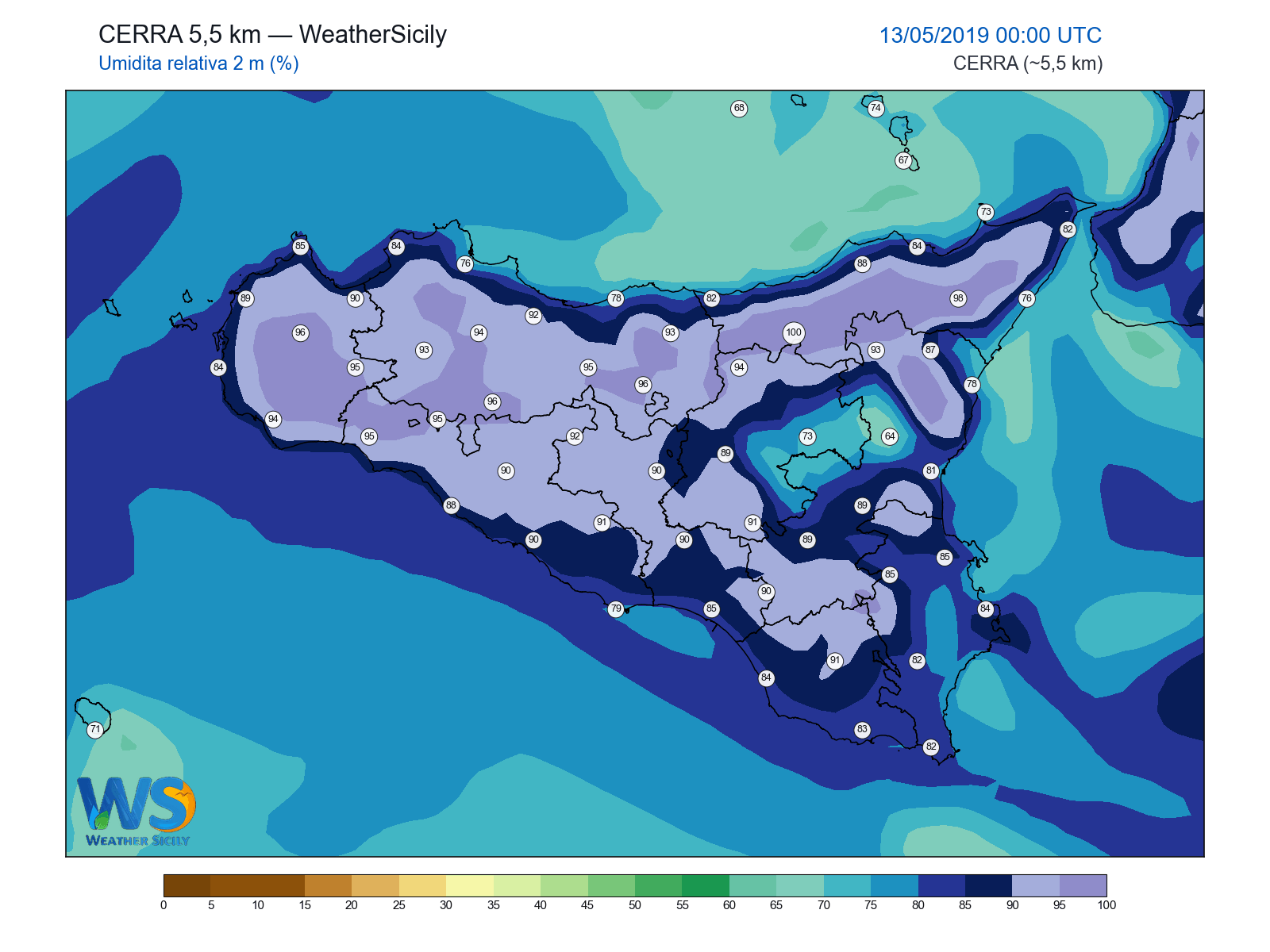 Umidità relativa 2 m · 2019051300