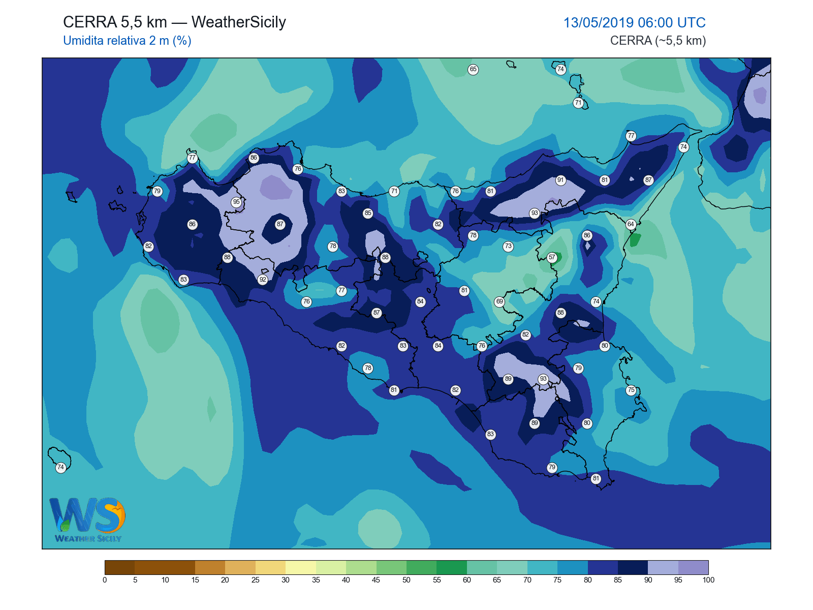 Umidità relativa 2 m · 2019051306