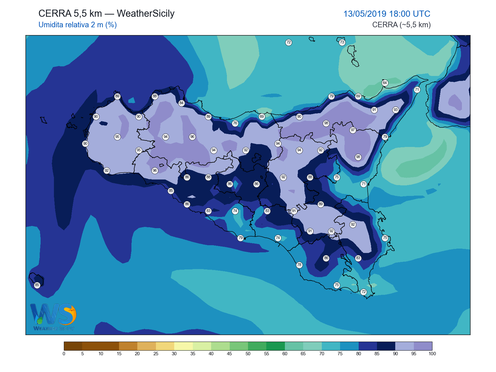 Umidità relativa 2 m · 2019051318