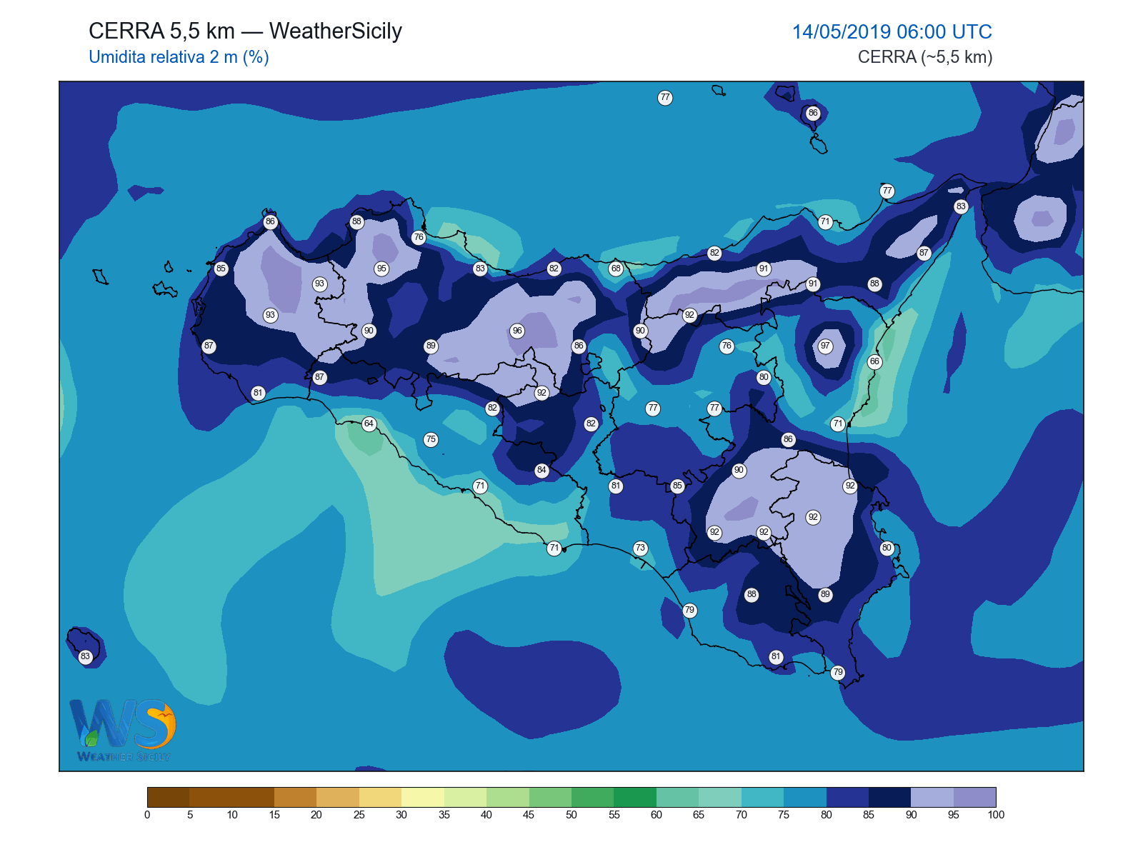 Umidità relativa 2 m · 2019051406