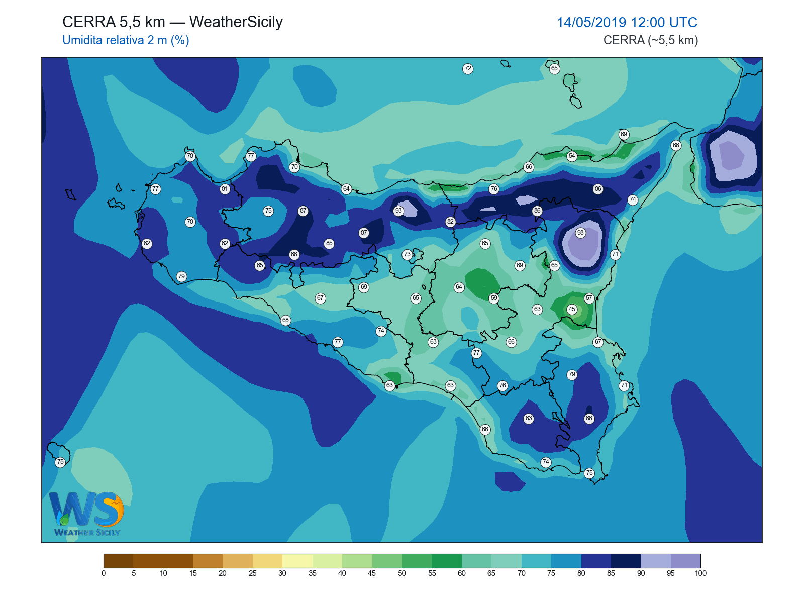 Umidità relativa 2 m · 2019051412