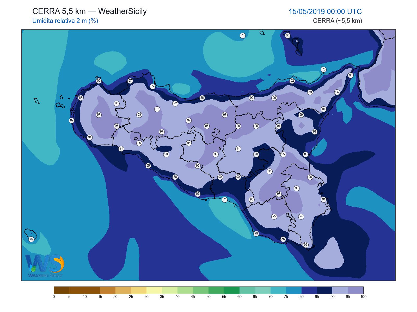 Umidità relativa 2 m · 2019051500