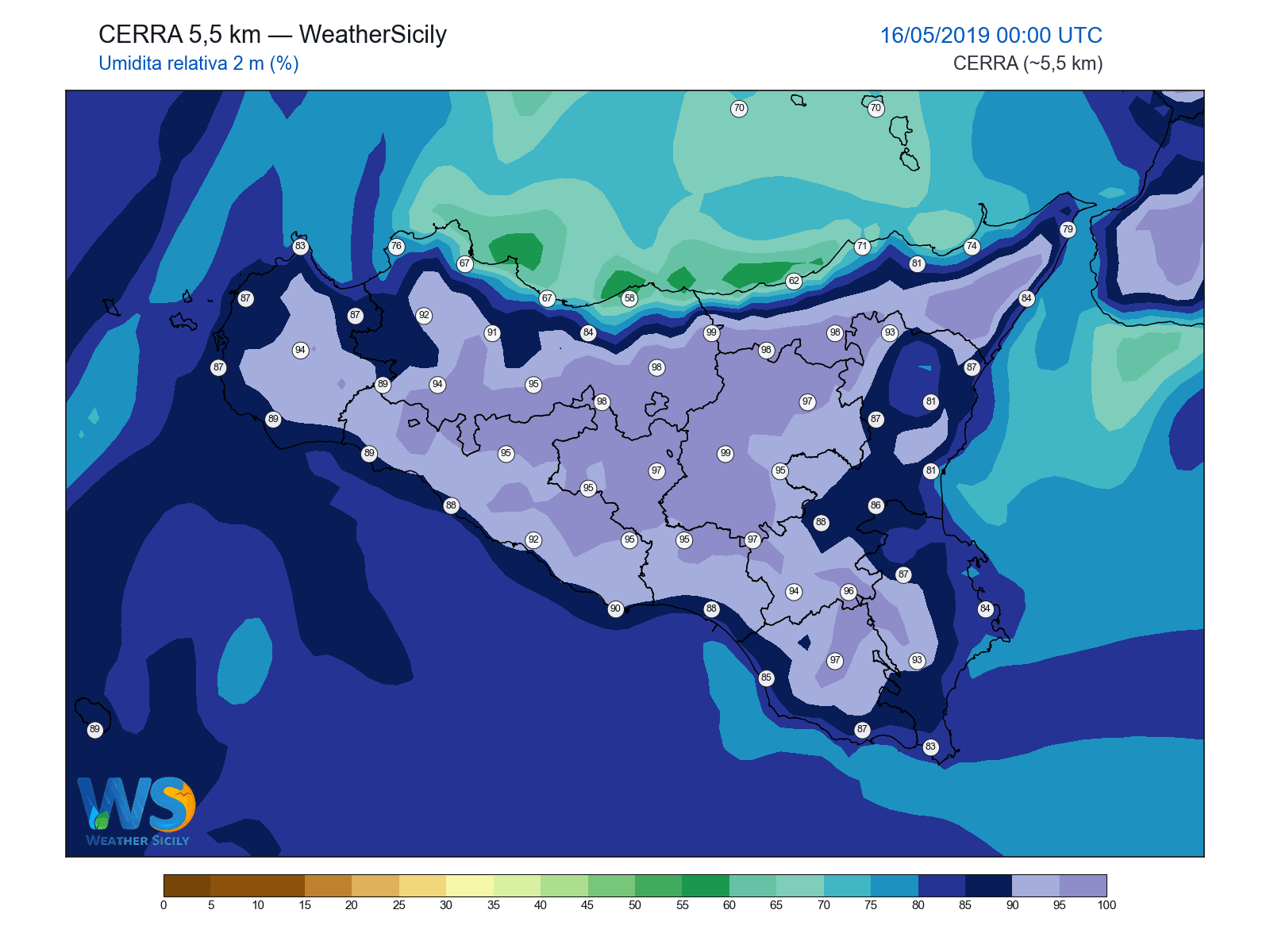 Umidità relativa 2 m · 2019051600