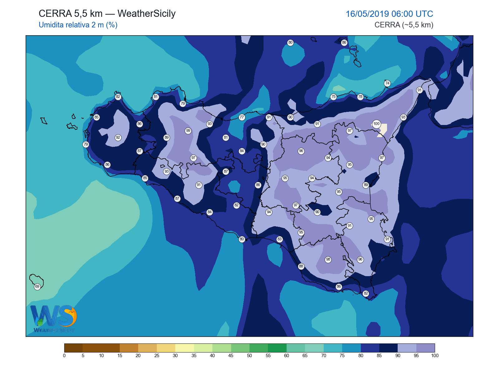 Umidità relativa 2 m · 2019051606