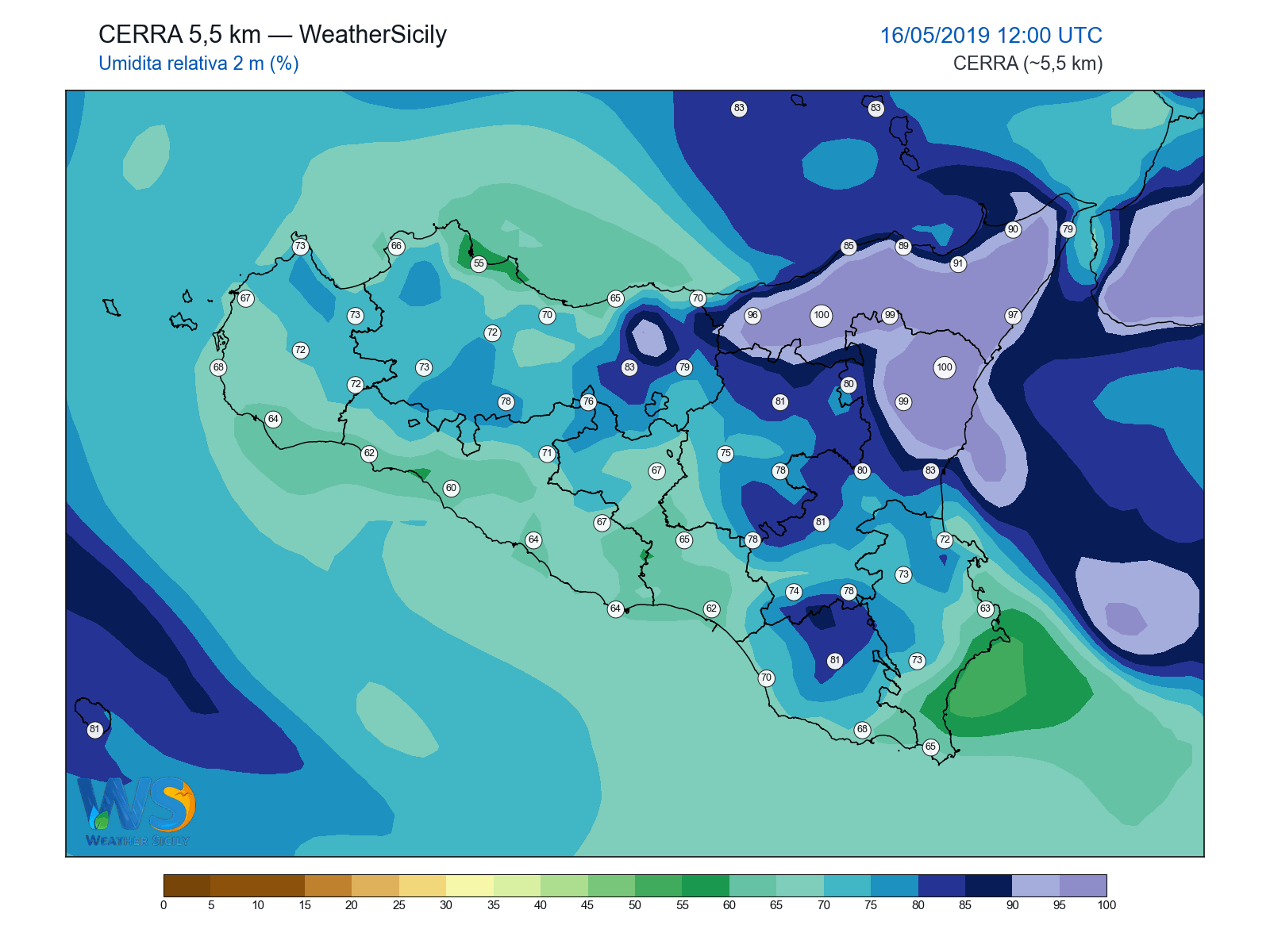 Umidità relativa 2 m · 2019051612