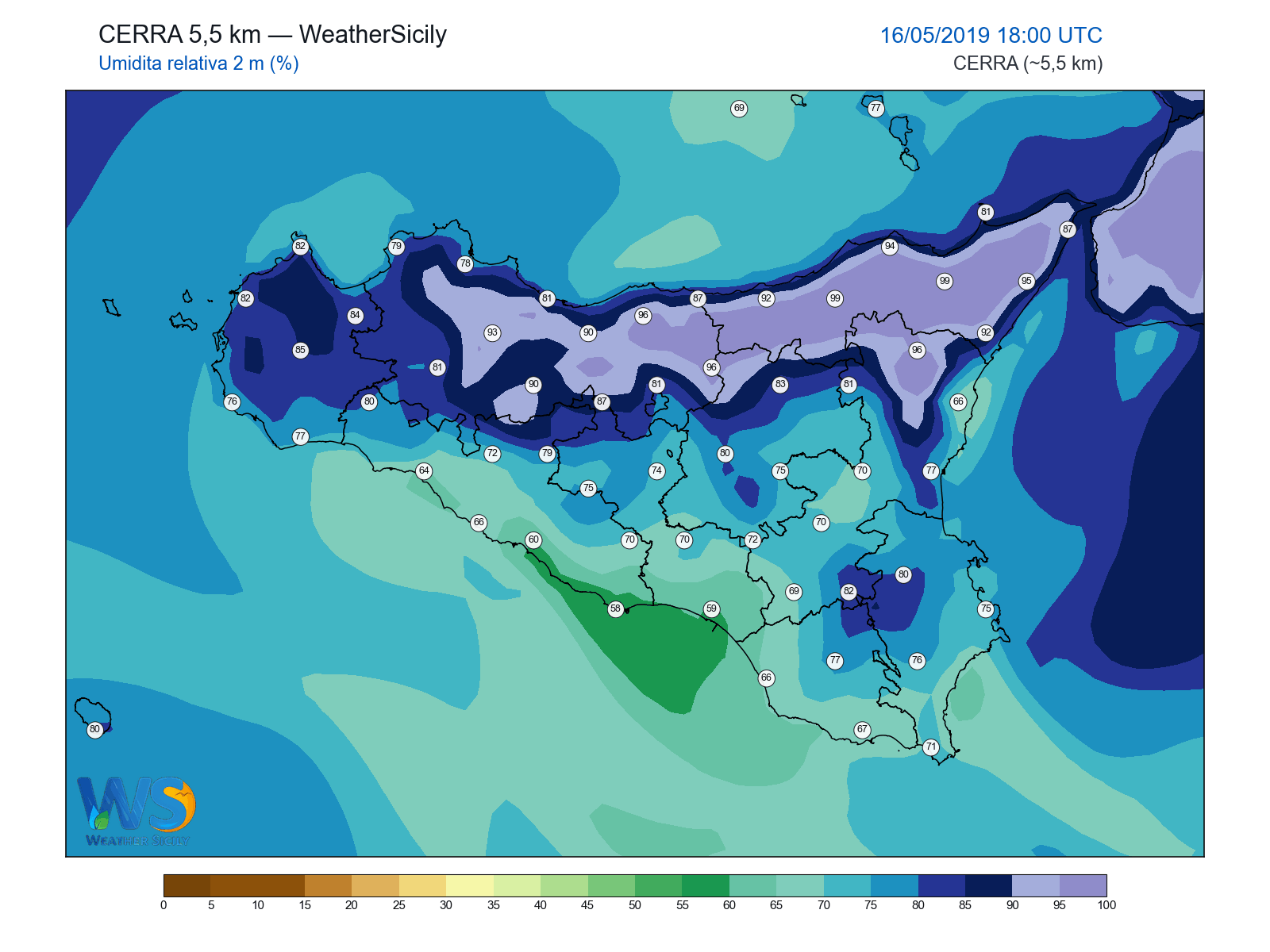 Umidità relativa 2 m · 2019051618