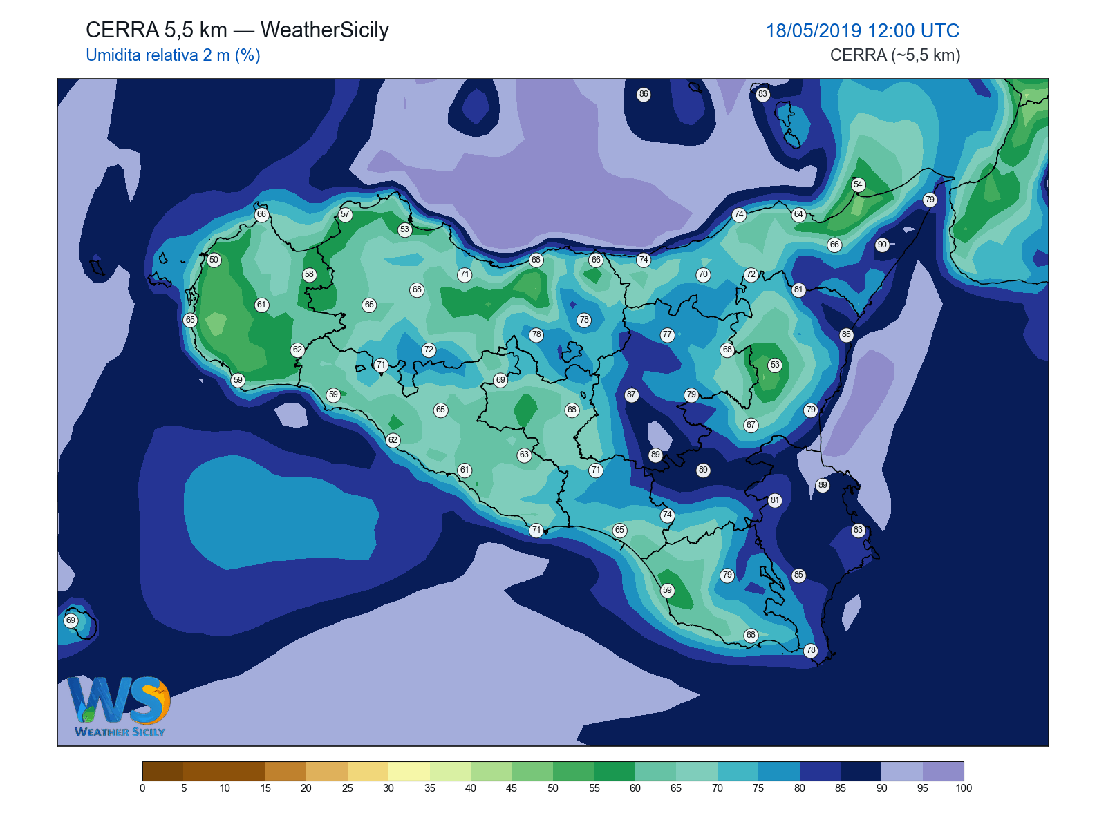 Umidità relativa 2 m · 2019051812