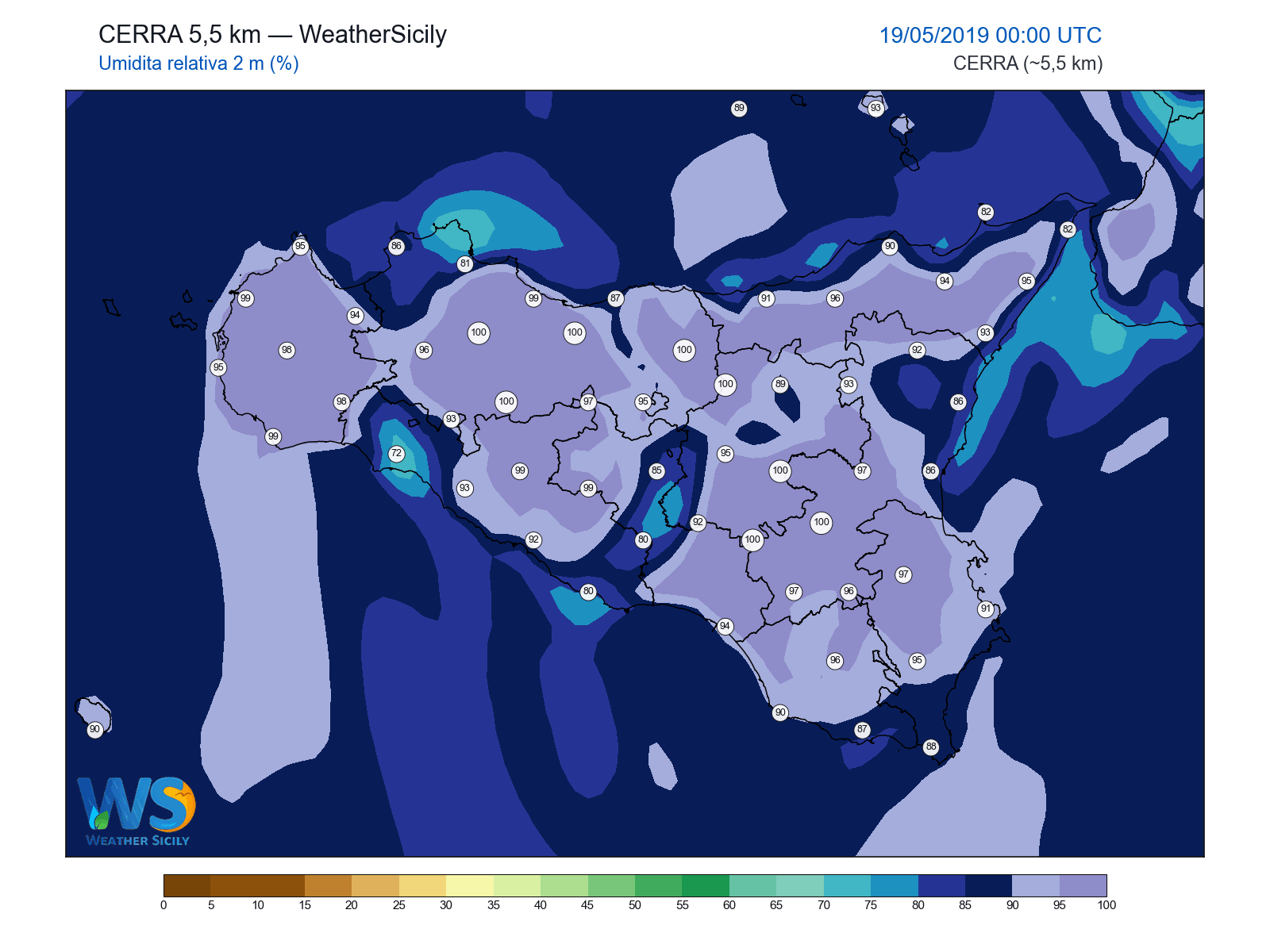 Umidità relativa 2 m · 2019051900