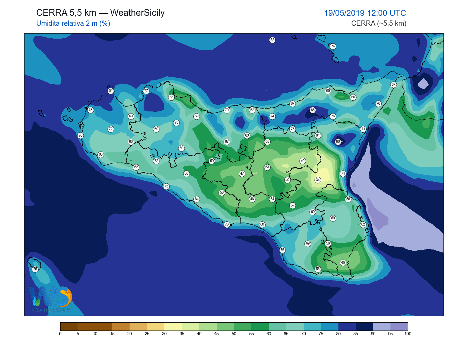 Umidità relativa 2 m · 2019051912