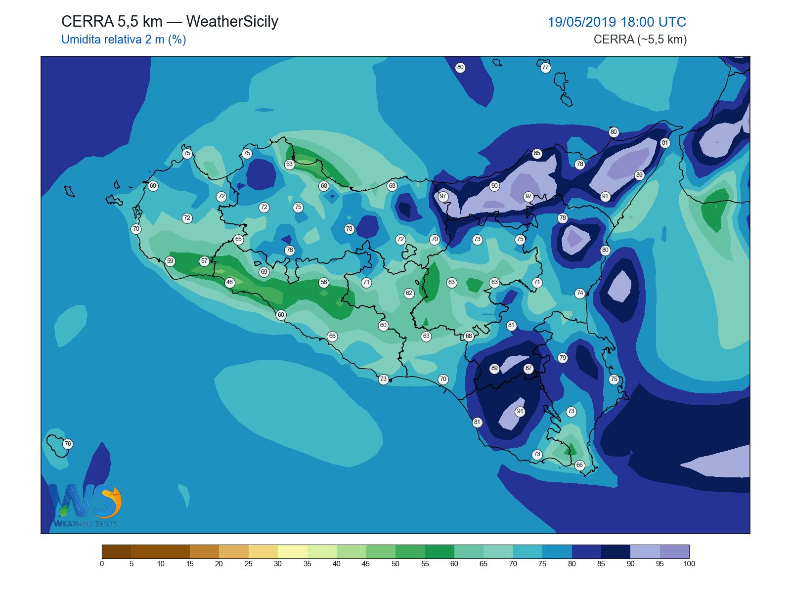 Umidità relativa 2 m · 2019051918