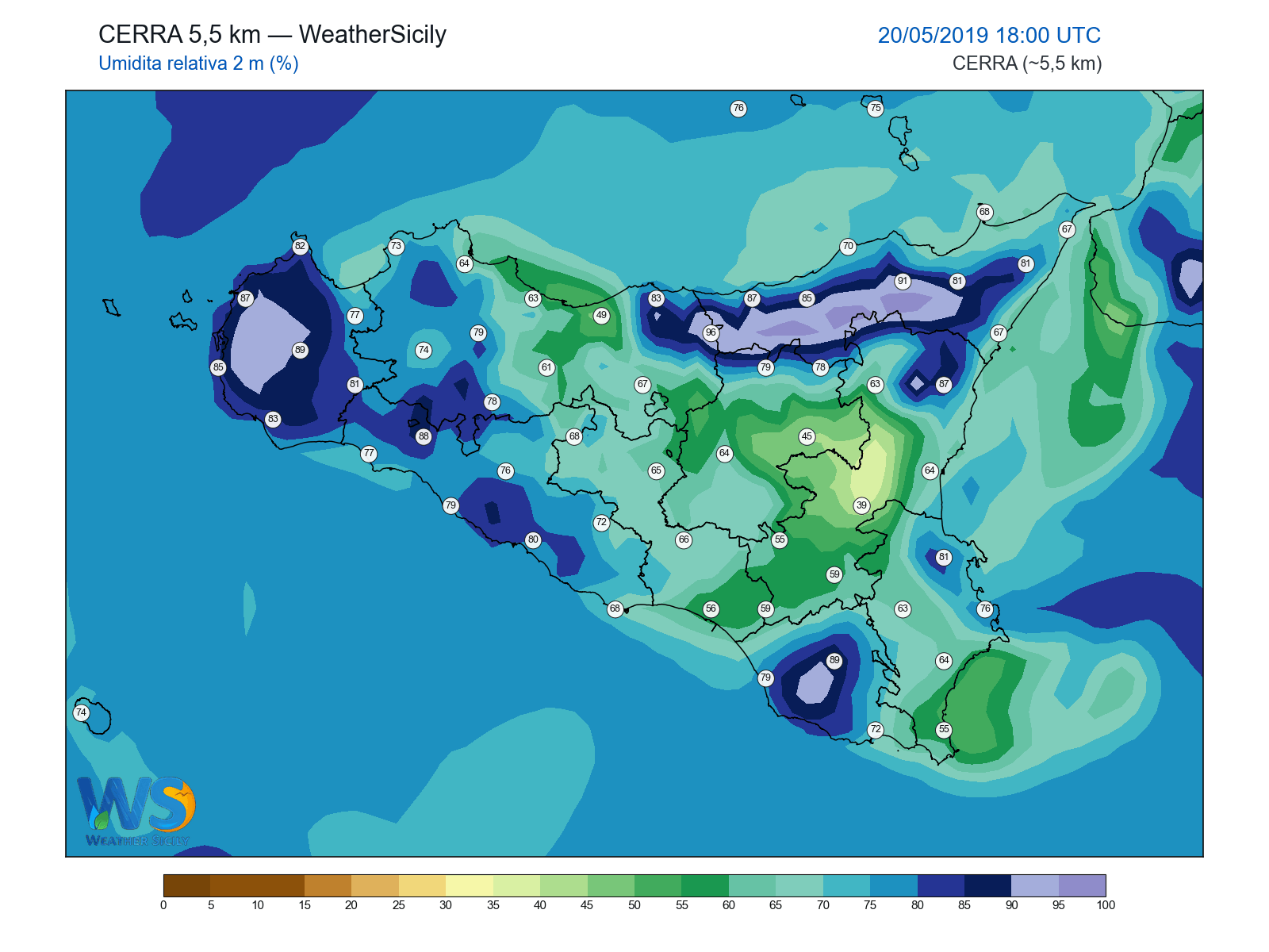 Umidità relativa 2 m · 2019052018