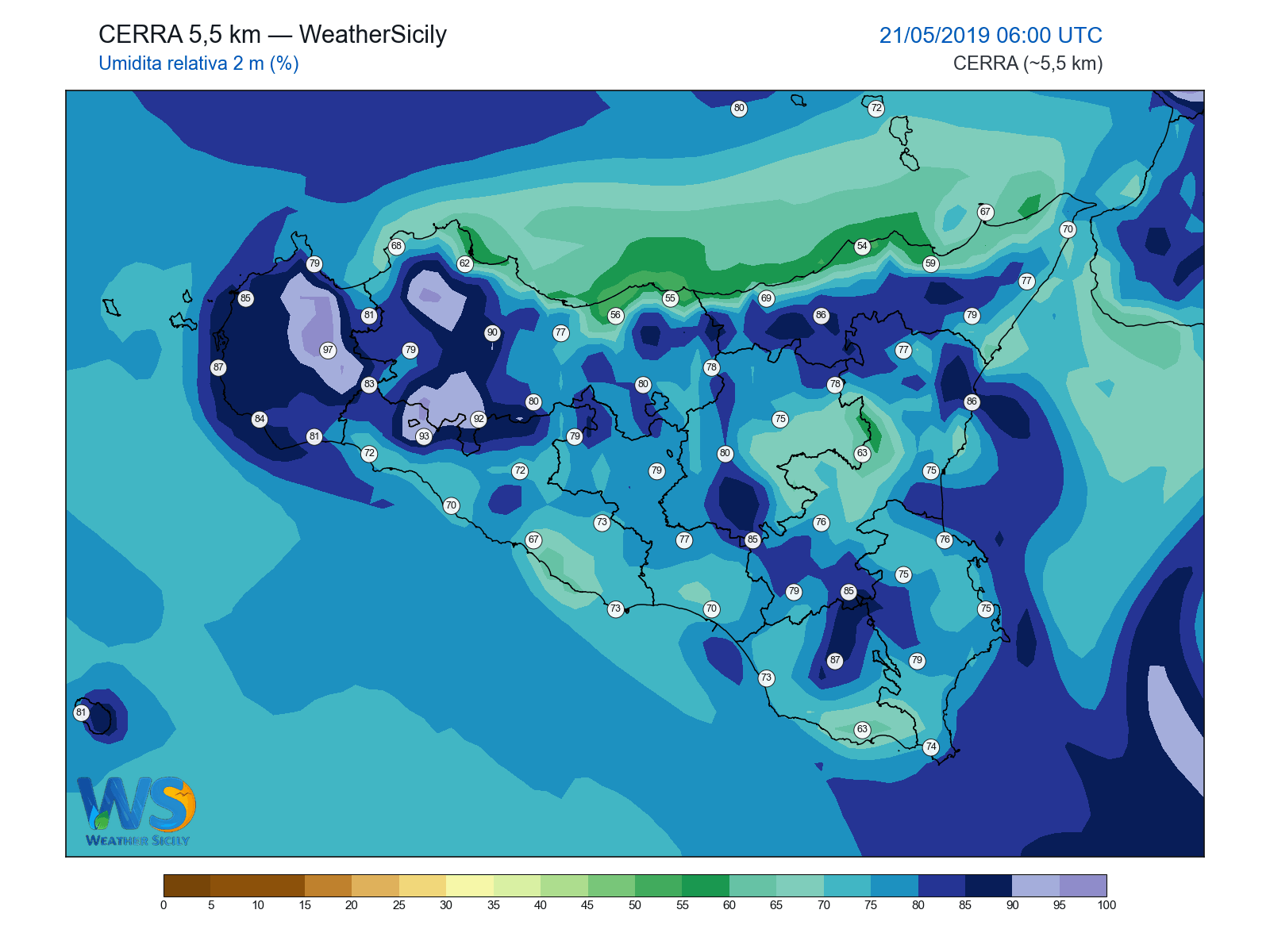 Umidità relativa 2 m · 2019052106