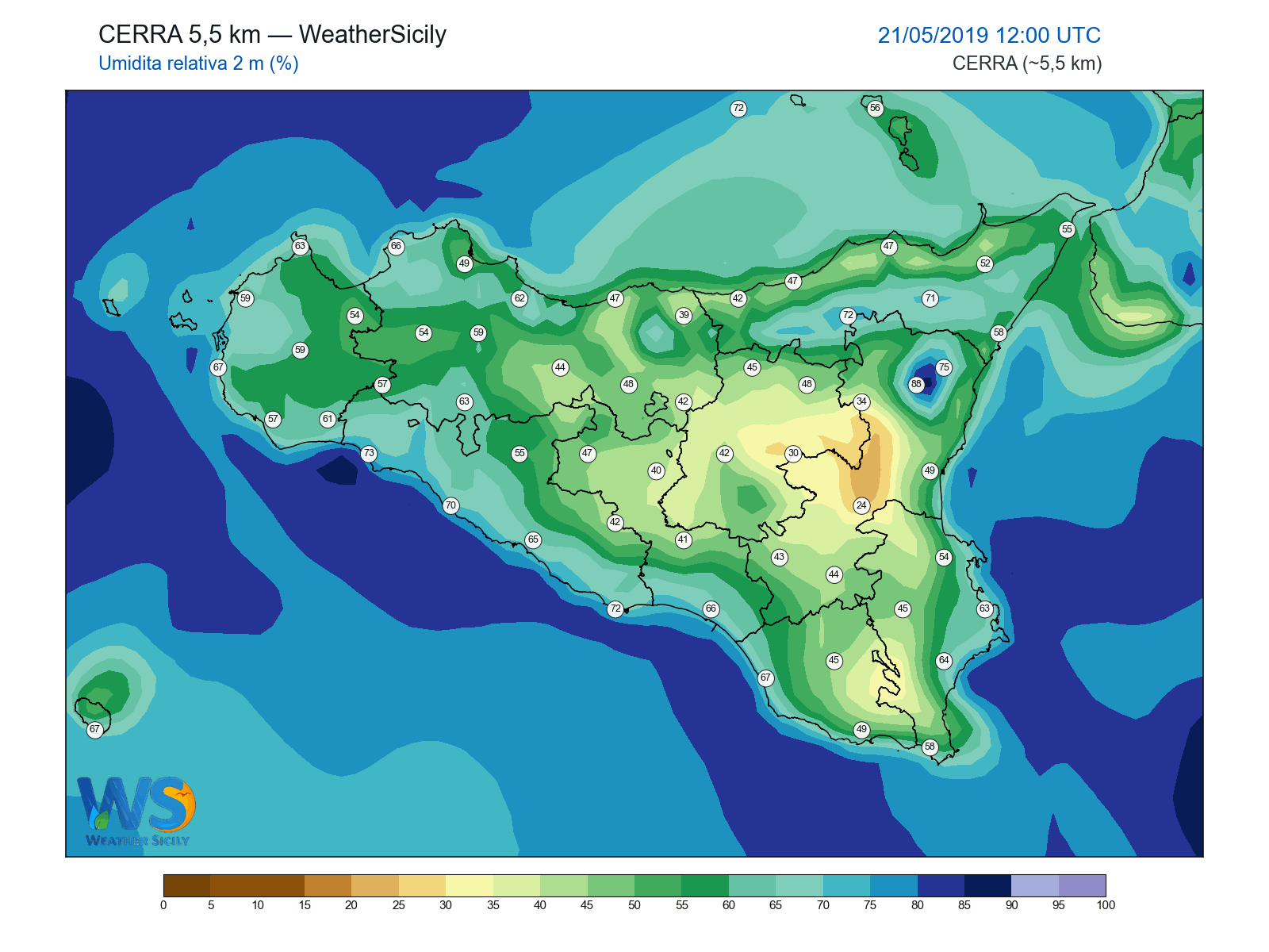 Umidità relativa 2 m · 2019052112