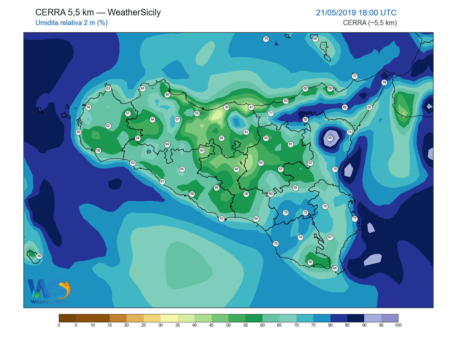 Umidità relativa 2 m · 2019052118