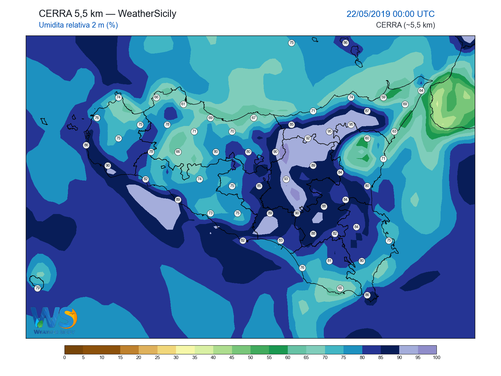 Umidità relativa 2 m · 2019052200