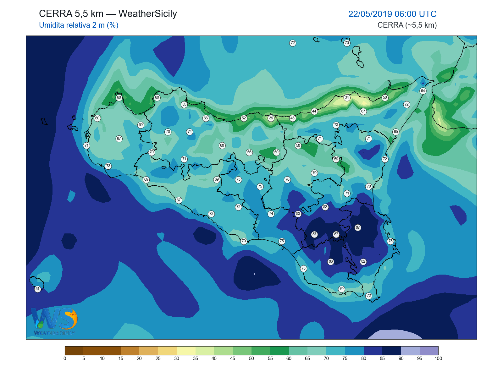 Umidità relativa 2 m · 2019052206