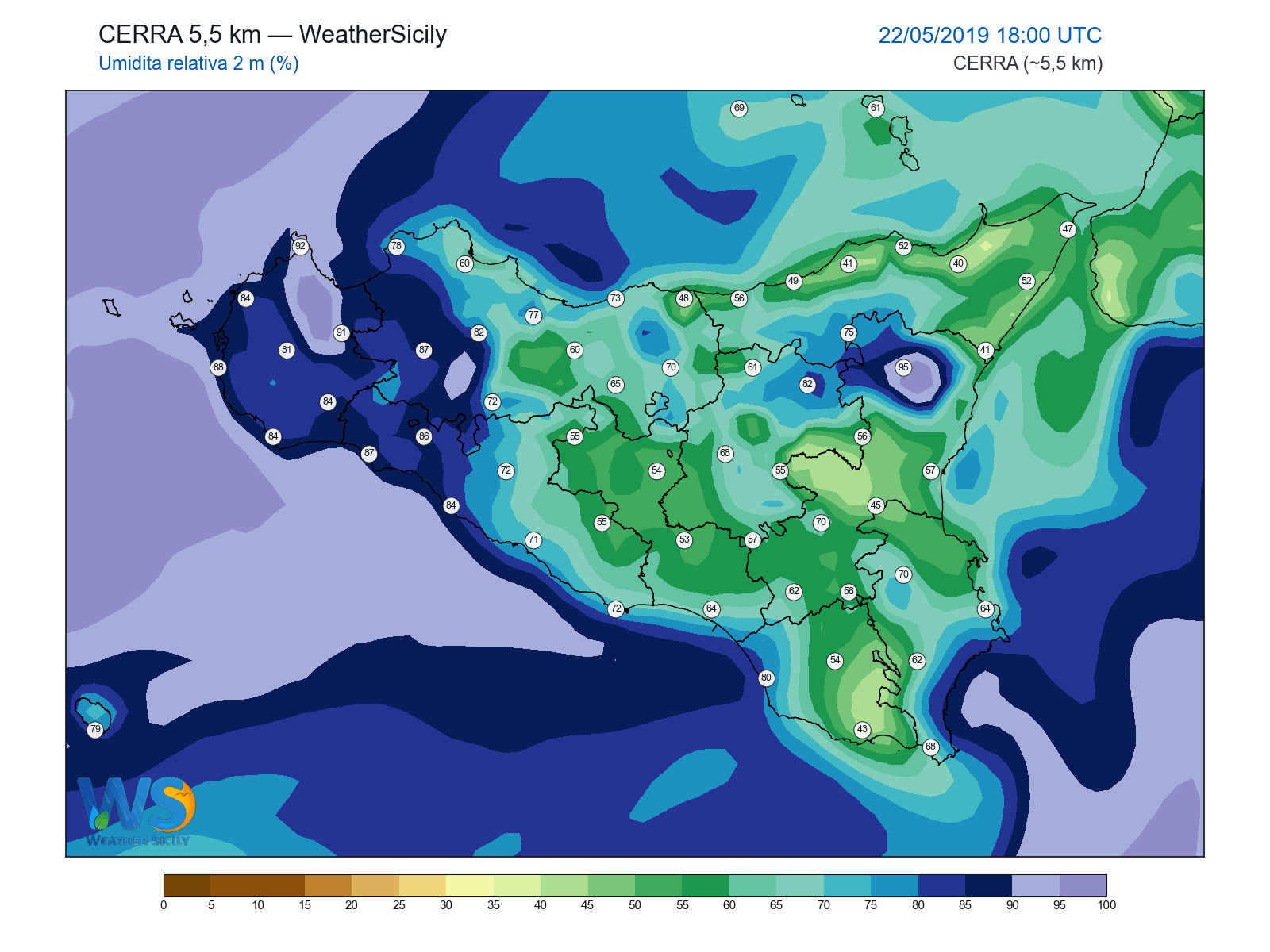 Umidità relativa 2 m · 2019052218