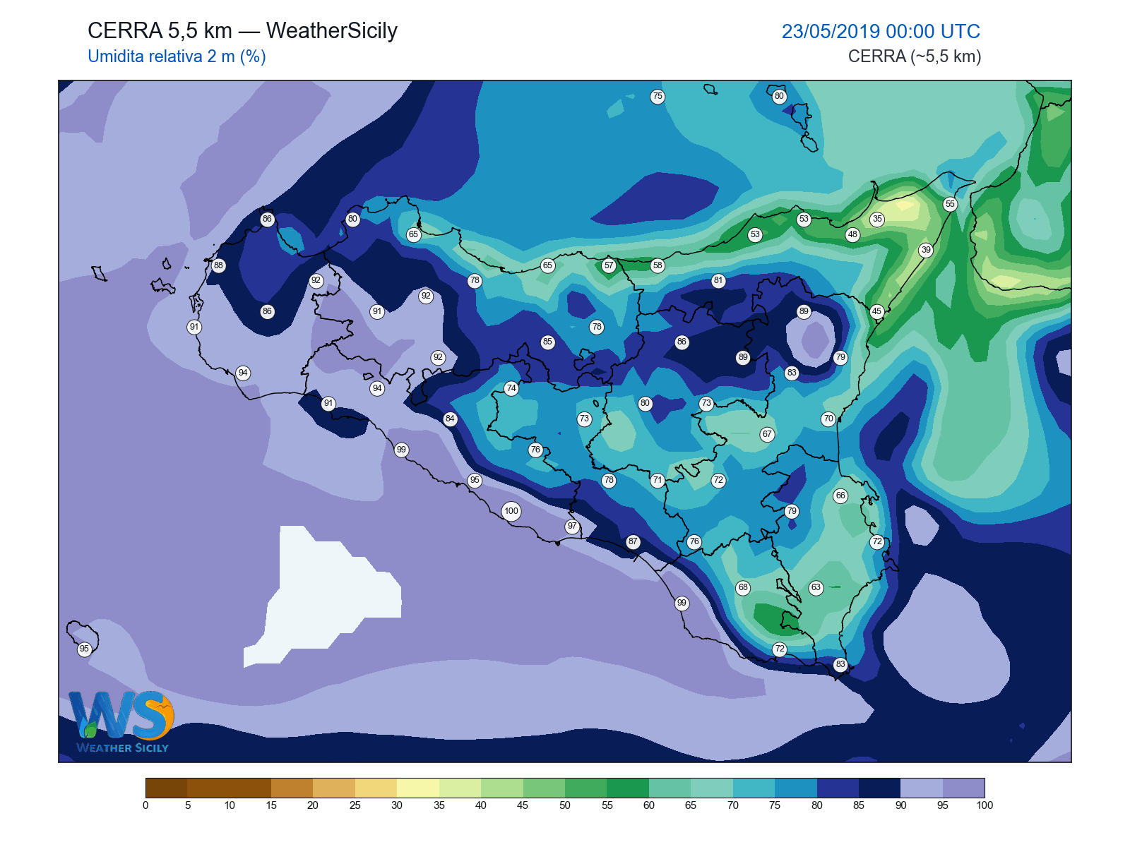 Umidità relativa 2 m · 2019052300