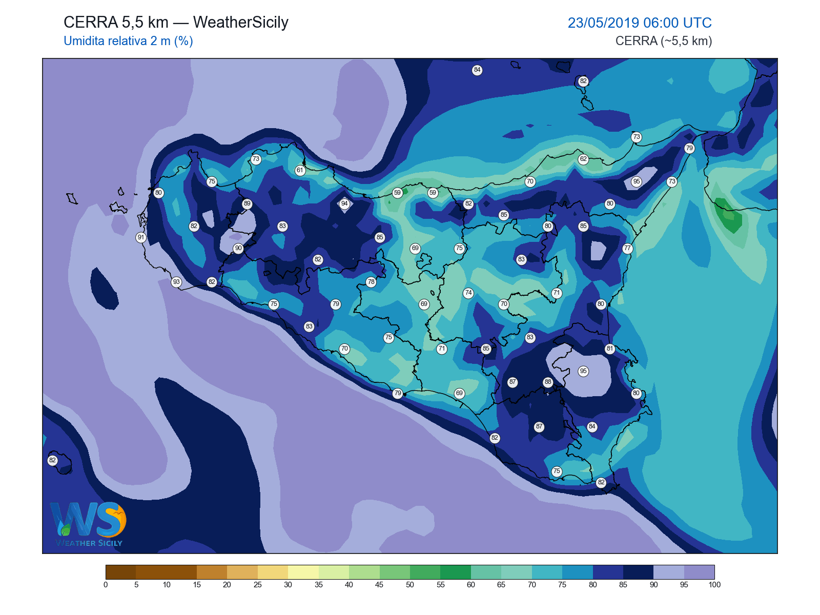 Umidità relativa 2 m · 2019052306