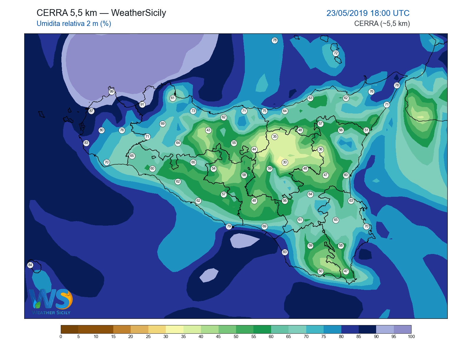 Umidità relativa 2 m · 2019052318