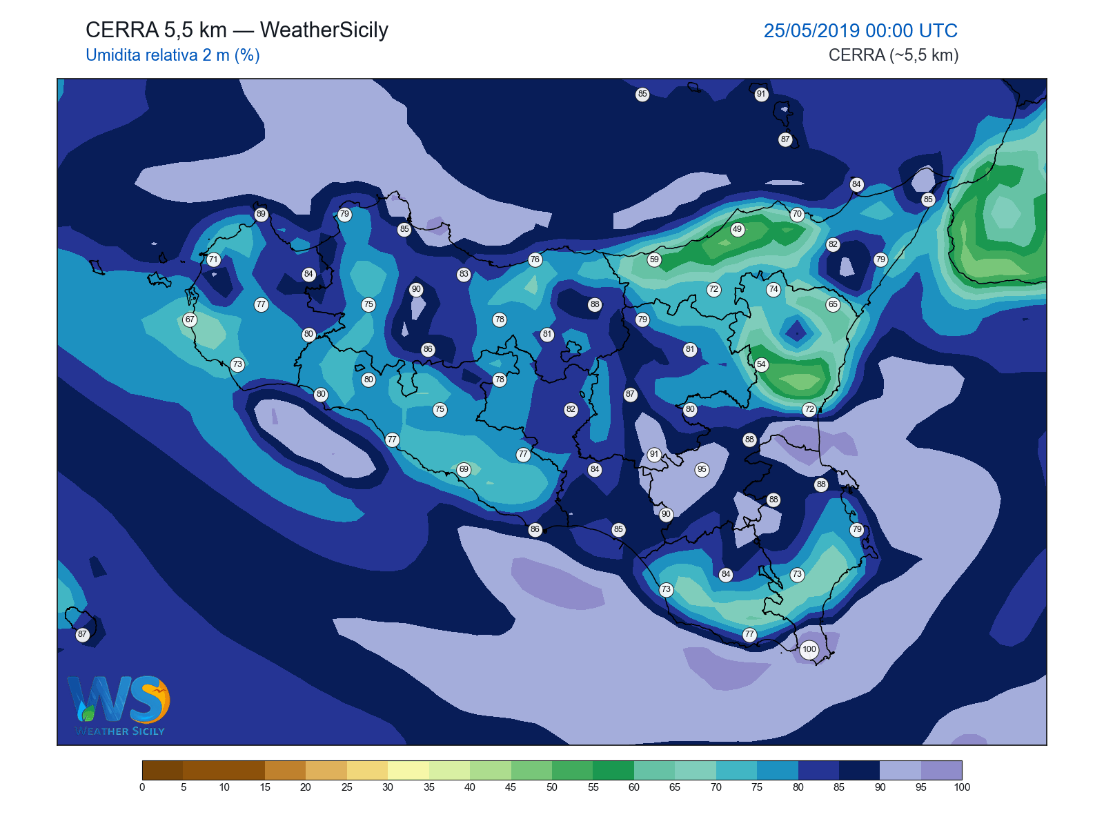Umidità relativa 2 m · 2019052500
