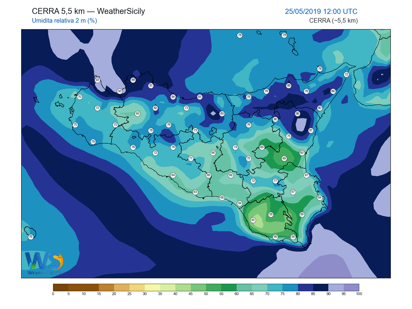 Umidità relativa 2 m · 2019052512