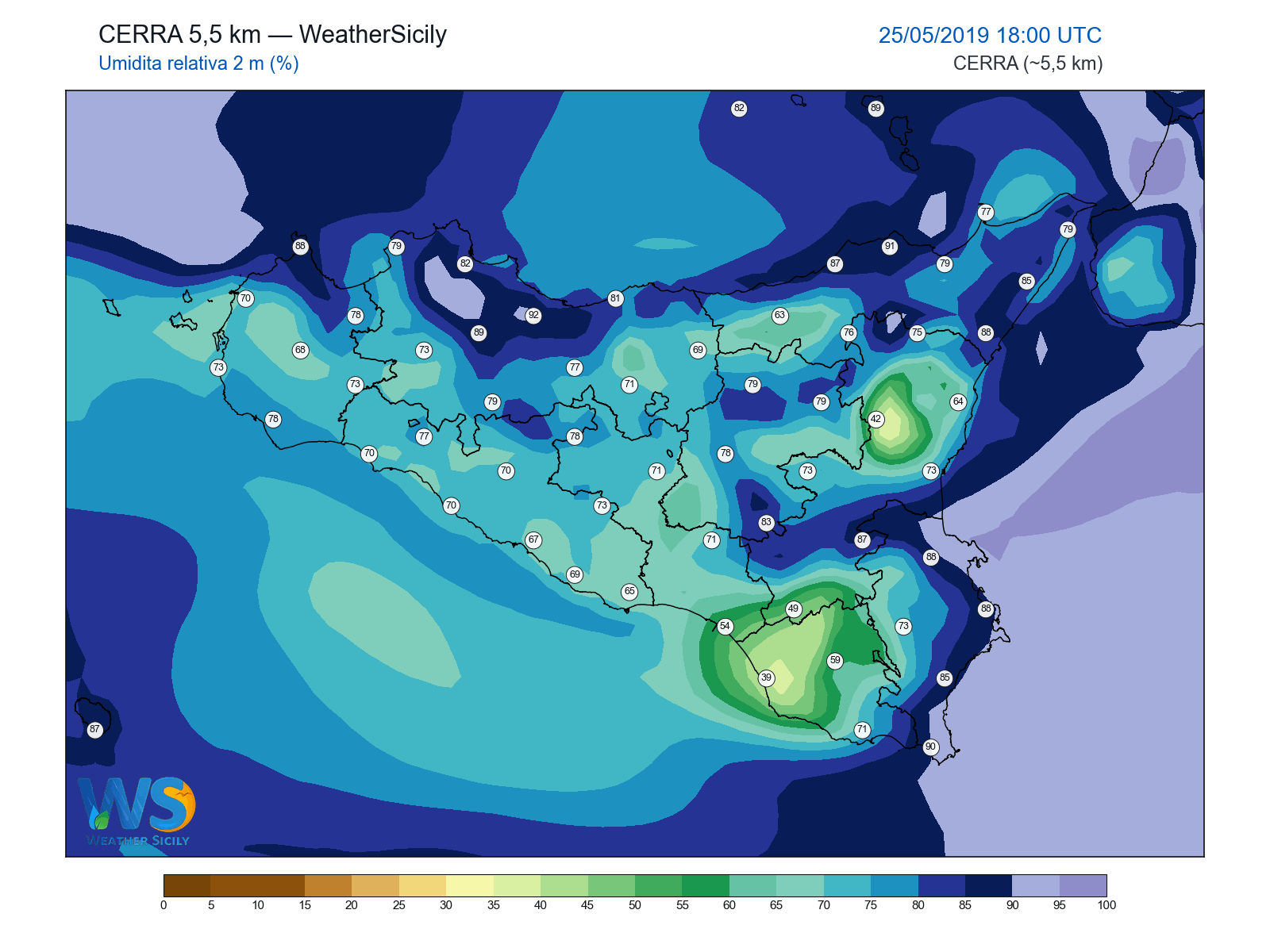 Umidità relativa 2 m · 2019052518