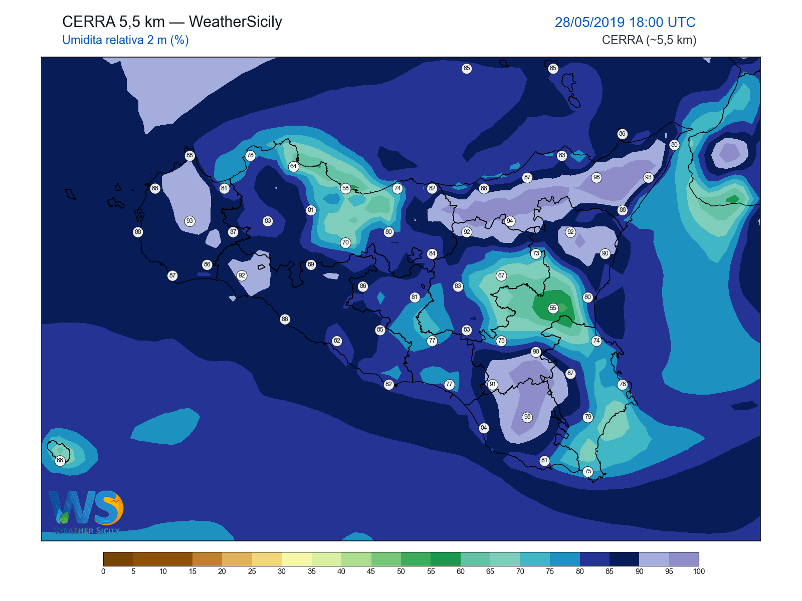 Umidità relativa 2 m · 2019052818